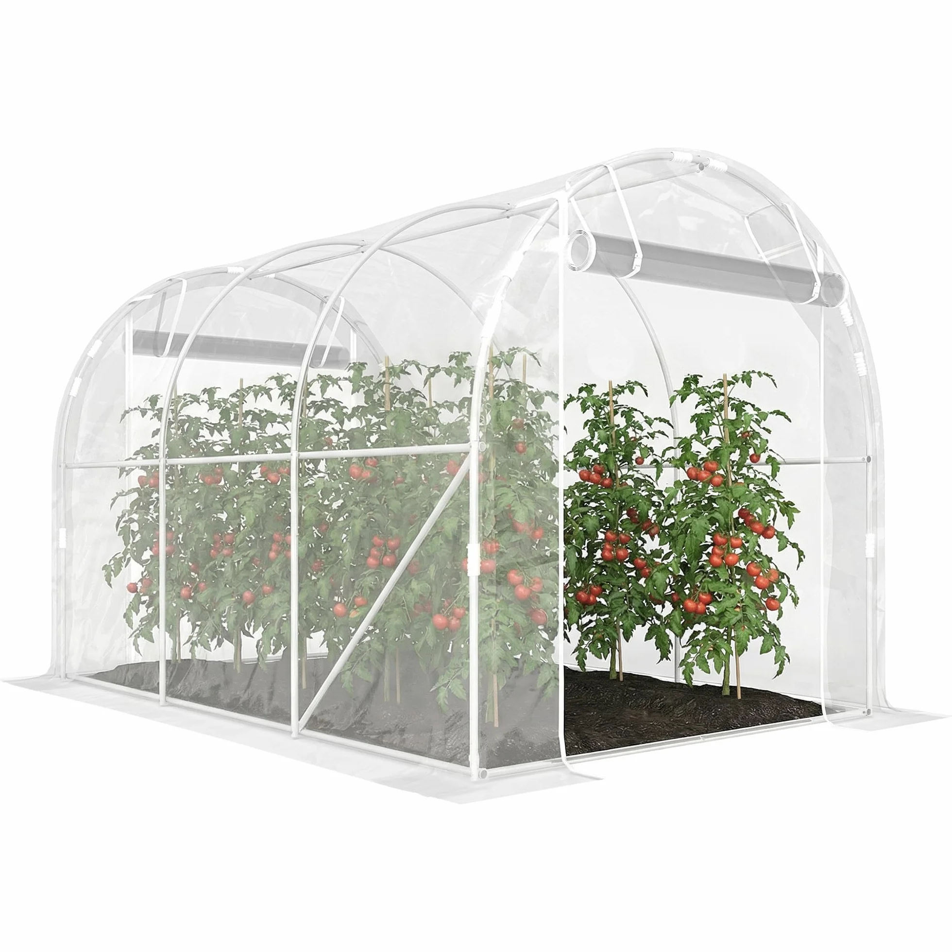 Outsunny Foliowa szklarnia ok. 3 x 2 x 2 m z rolowanymi drzwiami na zamek błyskawiczny, wspornikami i przedłużonymi krawędziami, PE 150 g/m², odporna na promieniowanie UV, tunel foliowy, zimowa