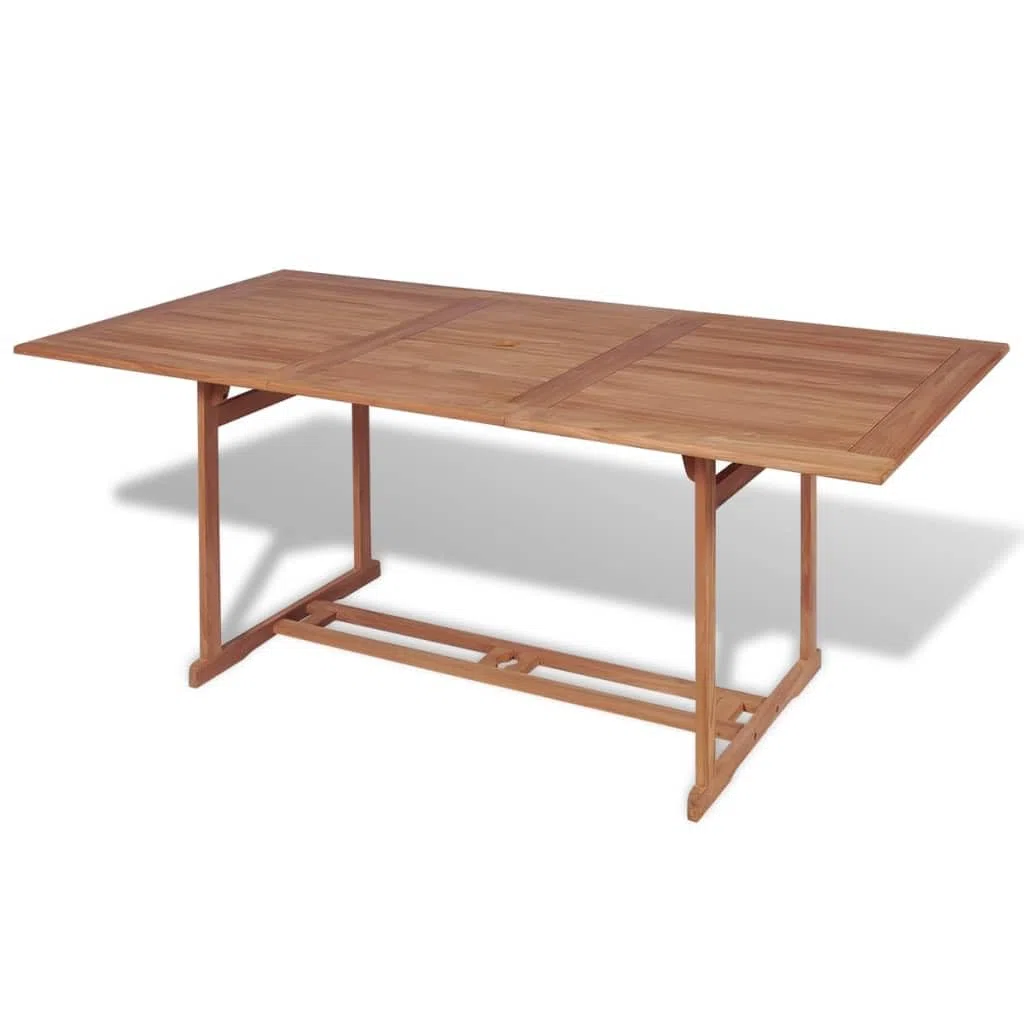 Stół do jadalni z litego drewna tekowego 180 x 90 x 75 cm z otworem na parasol przeciwsłoneczny do ogrodu lub na taras, klasyczny design, precyzyjnie szlifowany, łatwy w pielęgnacji