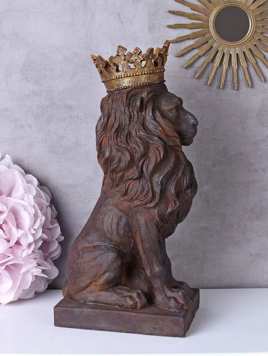 Unbekannt Figurka lwa figurka zwierzęcia wejście lew z koroną rzeźba ogrodowa, brama ogrodowa, lew ogrodowy, cw204 Palazzo Exclusive