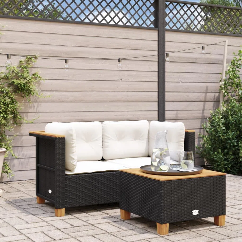 2 x narożna sofa ogrodowa, z polirattanu, kolor czarny, z tapicerowanymi poduszkami, zdejmowane pokrowce, modułowa konstrukcja, meble do salonu, sprzęt ogrodowy, zestaw 2 szt