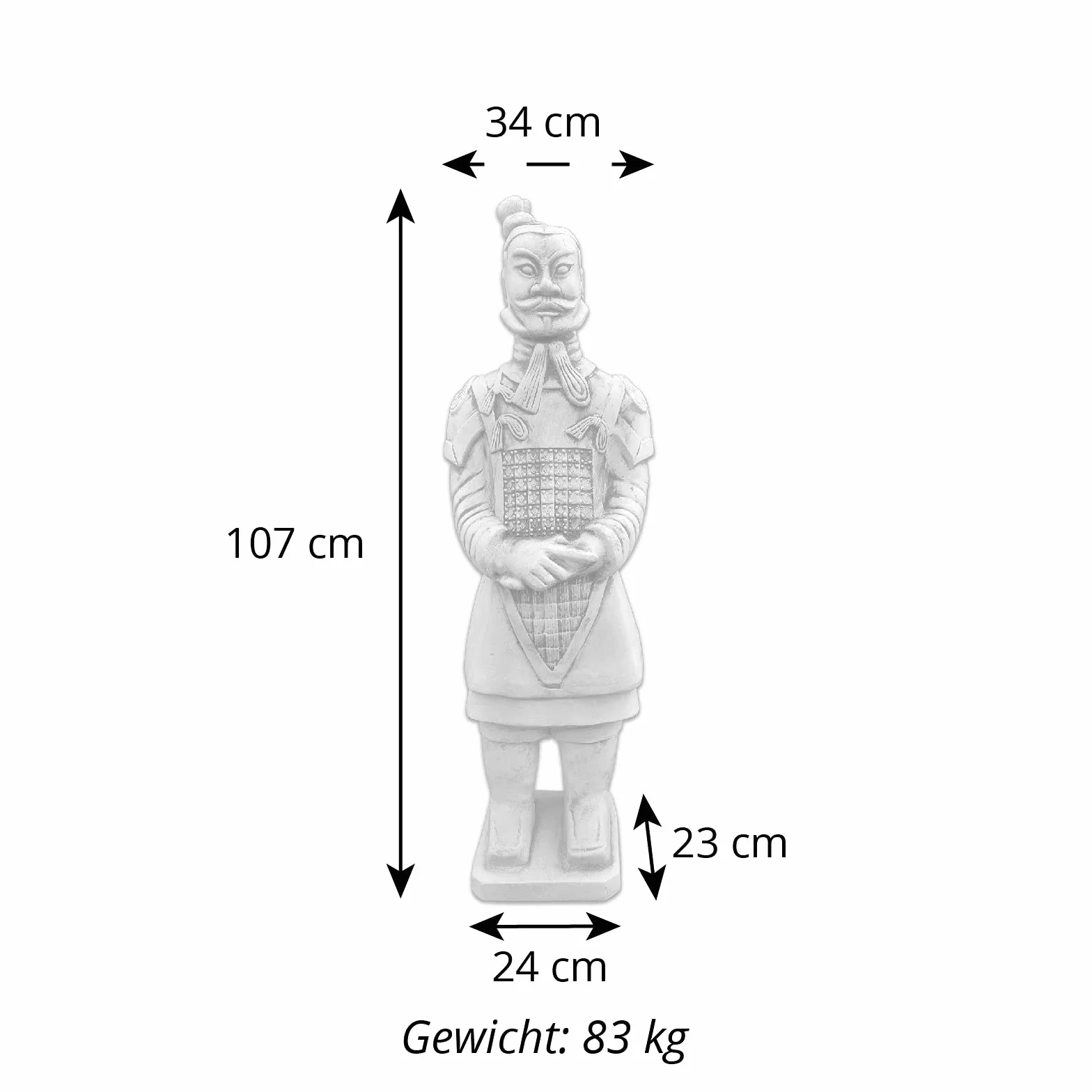 gartendekoparadies.de Statuetka chińskiego wojownika z terakoty, figurka z kamienia, wys. 107 cm, 75 kg, szara, odporna na mróz z odlewu kamiennego, do użytku na zewnątrz