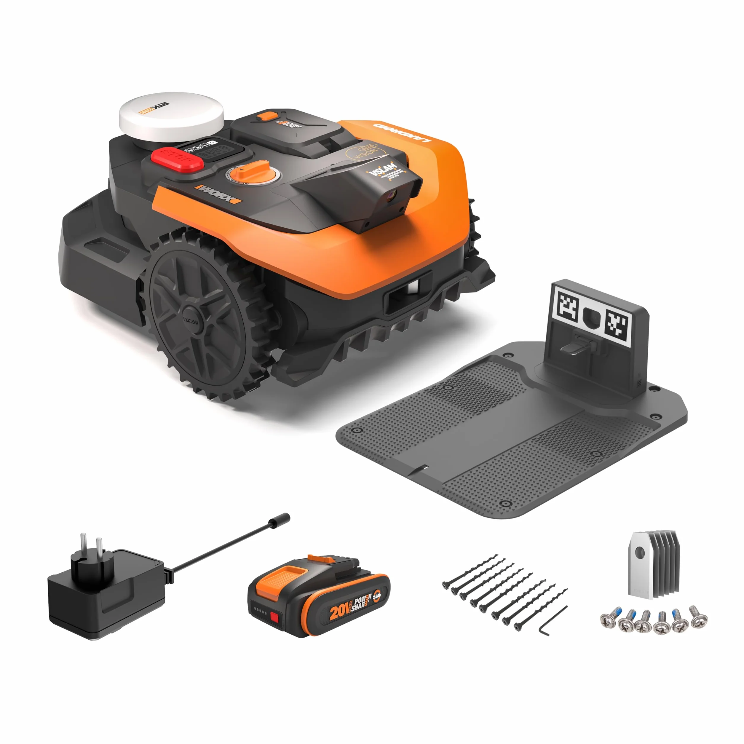 WORX Landroid Vision Cloud WR305E 2WD robot koszący bez kabla ograniczającego do 500 m² (wykrywanie przeszkód AI, nawigacja VSLAM+ RTK Cloud, automatyczne mapowanie, sterowanie za pomocą aplikacji)