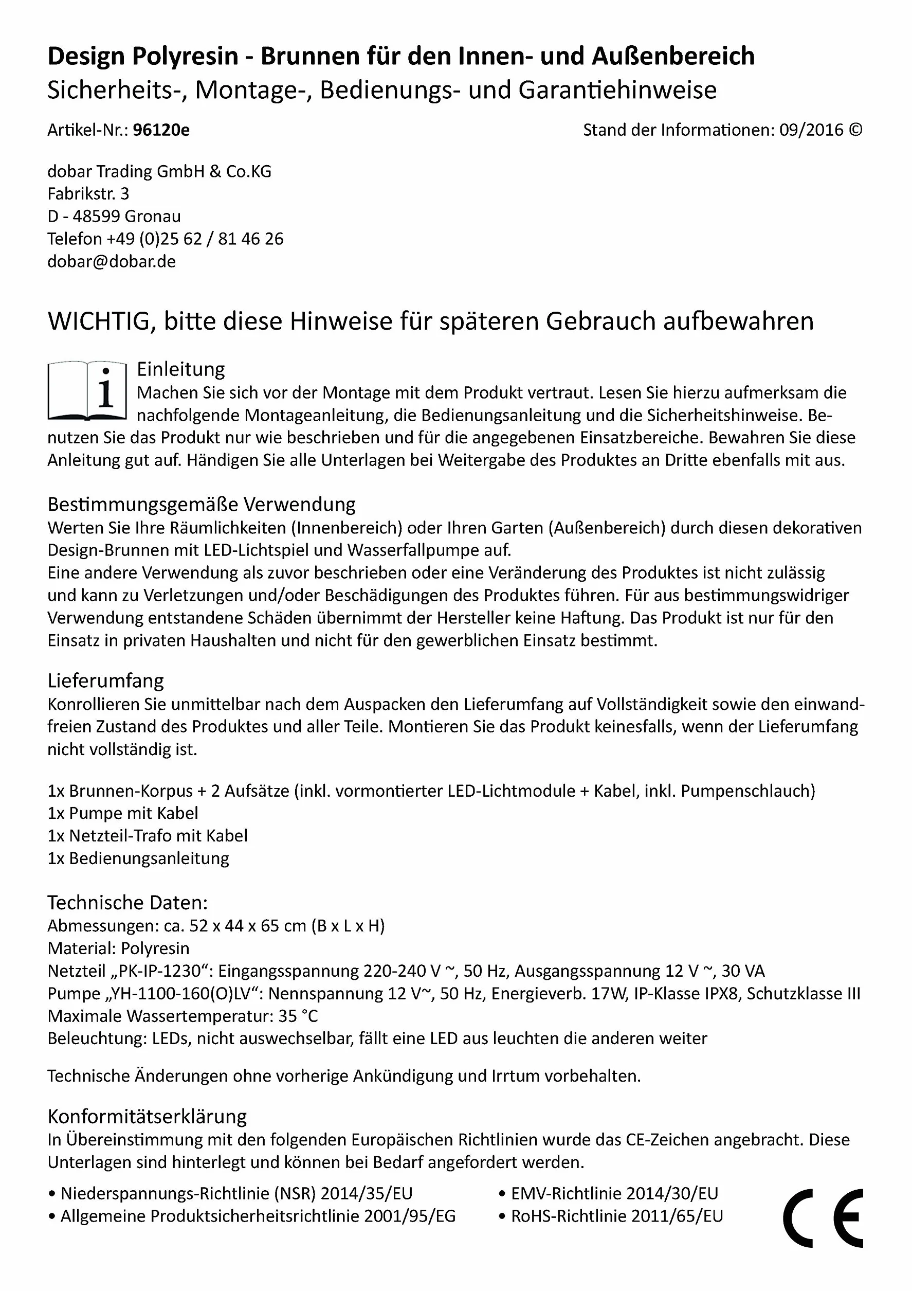 dobar® 96120e Duża Designerska Fontanna Ogrodowa Juno Z Oświetleniem LED, Wodospad Z Żywicy Poliestrowej Do Użytku Na Zewnątrz, Dekoracyjna Ozdoba Tarasowa, 52 x 44 x 65