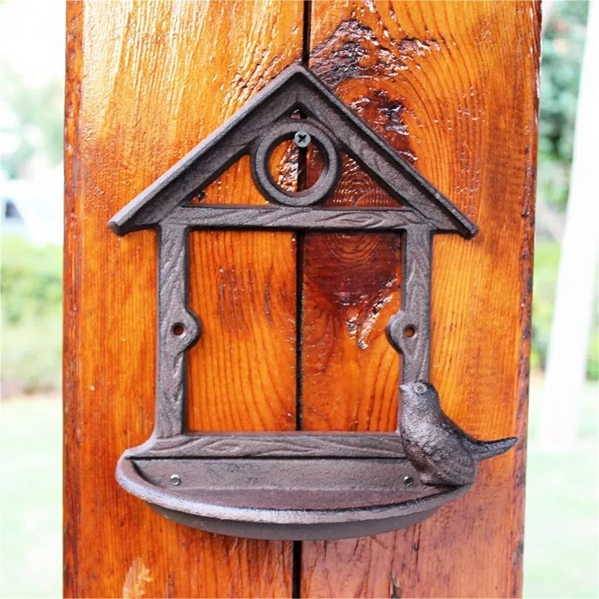 Karmnik dla Dzikich Ptaków Bird Feeder Rustykalny Żeliwny Karmnik Dla Ptaków Dom Naścienny Miska Do Przechowywania Z Figurkami Wystrój Ogrodu Wróbli