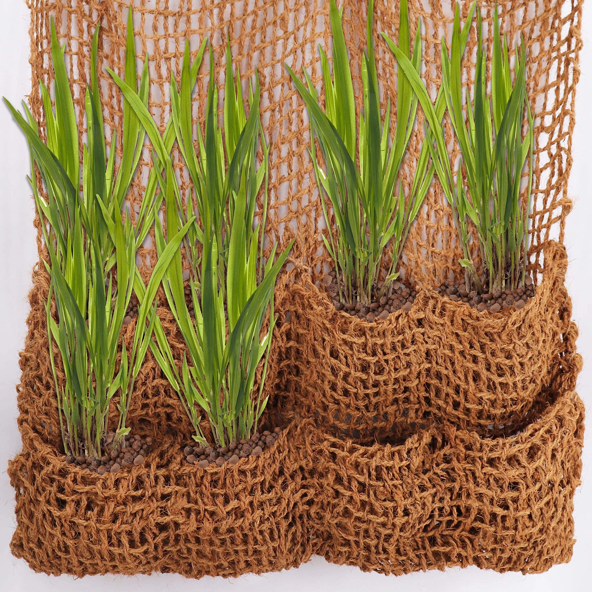 Aquagart 3 kokosowe torby na rośliny, mata kokosowa, do stawu, na brzeg, torba na skarpanie, do stawu, 100 x 100 cm, z 8 kieszeniami na staw, 700 g, włókna naturalne, akcesoria do sadzenia stawu
