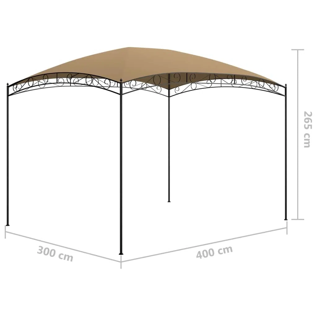 Pawilon 3 x 4 x 2,65 m, kolor taupe ze stalową ramą, dach poliestrowy 180 g/m², pawilon ogrodowy na imprezę w ogrodzie, taras, kemping, wesele, grillowanie, imprezę i uroczystości