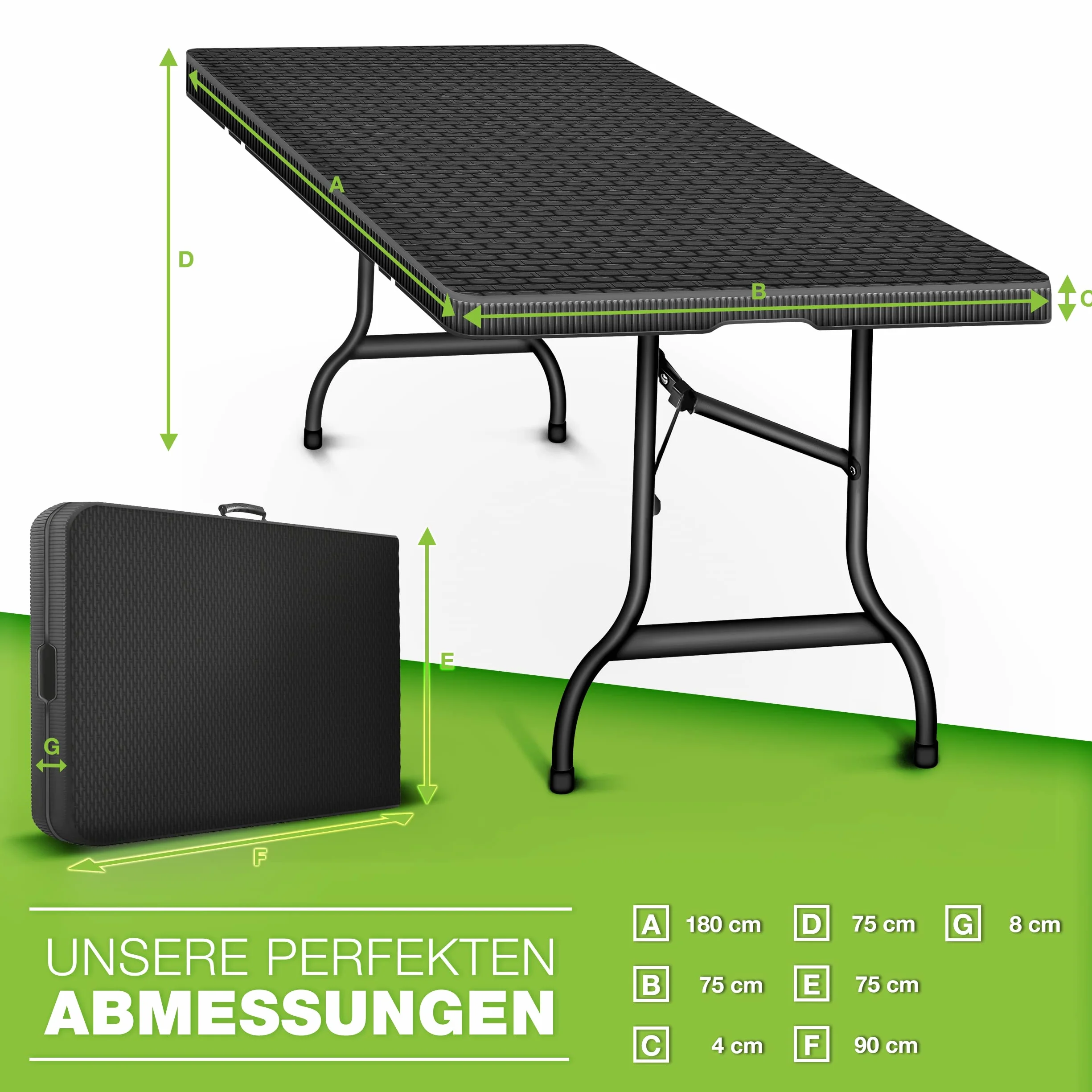Tillvex Składany stół ogrodowy rattanowy 180 x 75 cm bufetowy z uchwytem do noszenia