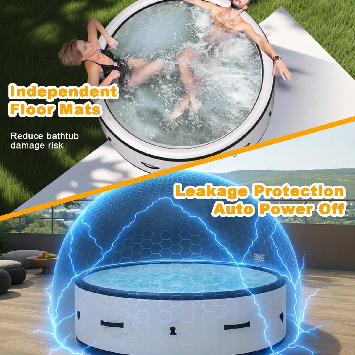 Nadmuchiwana wanna z hydromasażem, przenośne spa dla 2-6 osób, z regulacją temperatury, zapewnia długotrwałe ciepło w ogrodach zewnętrznych, pompowanie jednym kliknięciem, niezależna mata