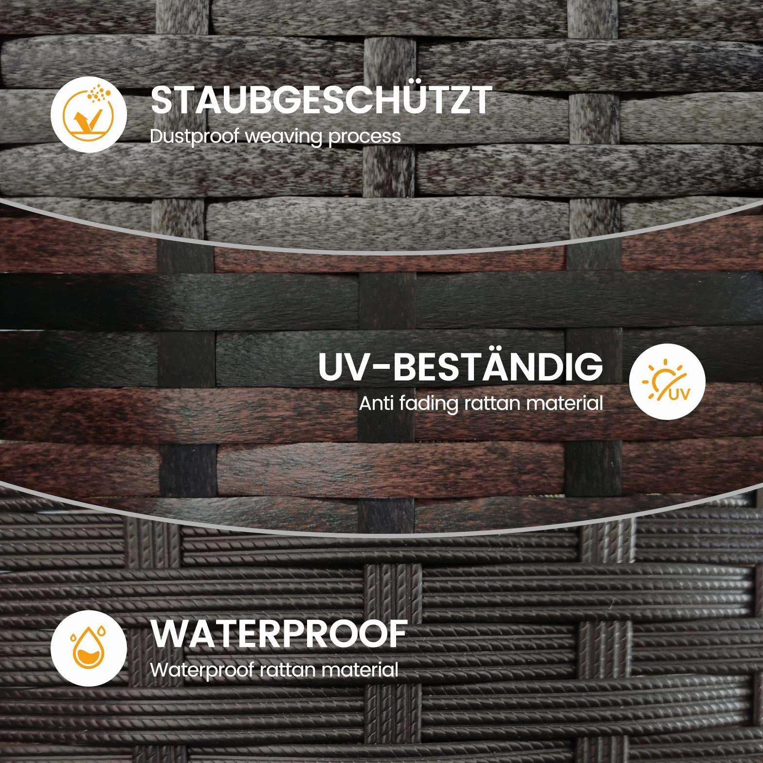 UDPATIO Polyrattan Ławka ogrodowa odporna na warunki atmosferyczne z funkcją leżakową, sofa balkonowa 3 w 1, funkcja regulacji z dodatkowo grubymi poduszkami siedzisk i poduszkami na podłokietniki do