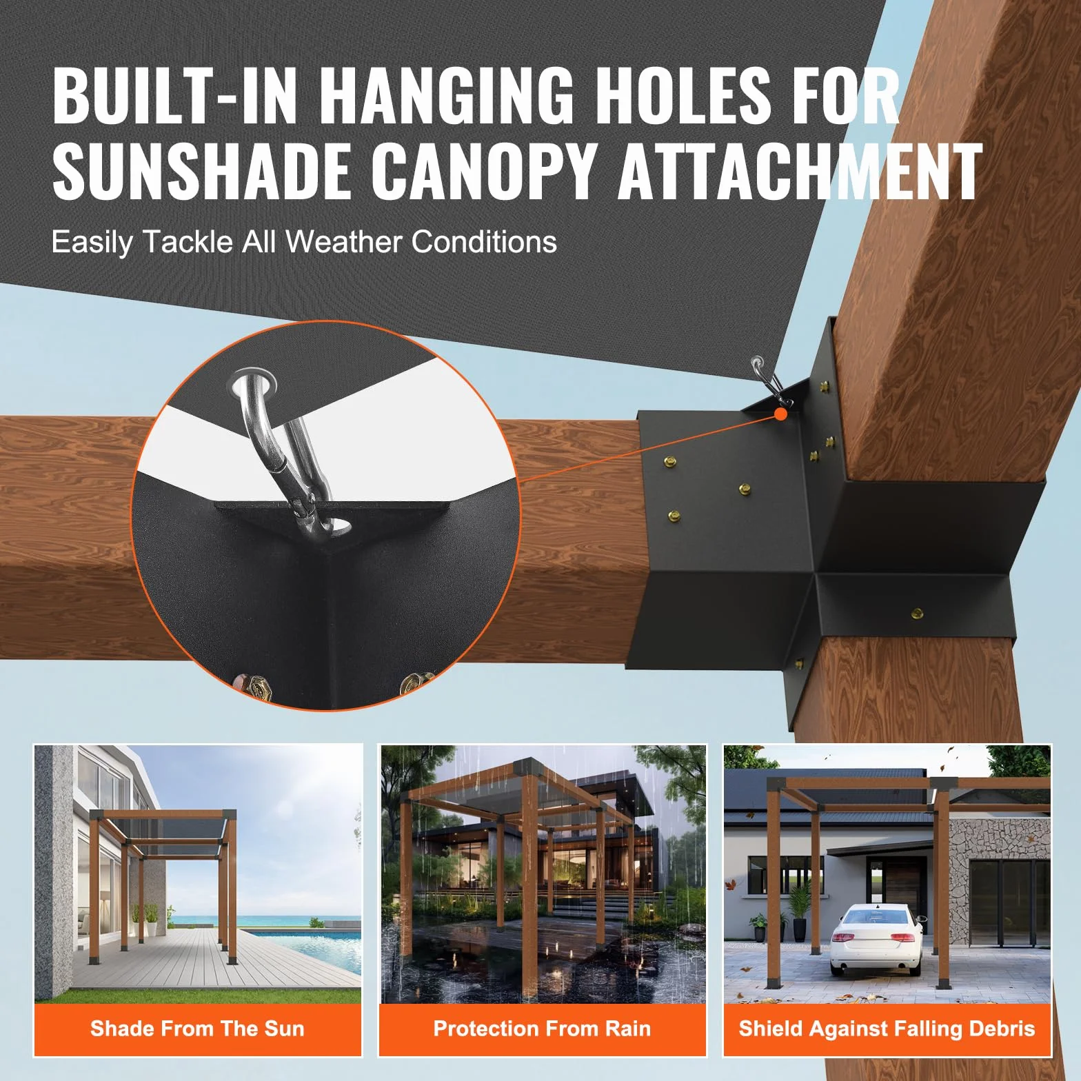 VEVOR Kit Staffe per Pergola 15x15 cm Supporto per Pali in Legno da Carpenteria 4 Staffe Angolari a 3 Vie Kit per Travi Fai da Te per Gazebo, Pergolati da Patio, Cabine, Kit Staffe per Pergola 4 pz