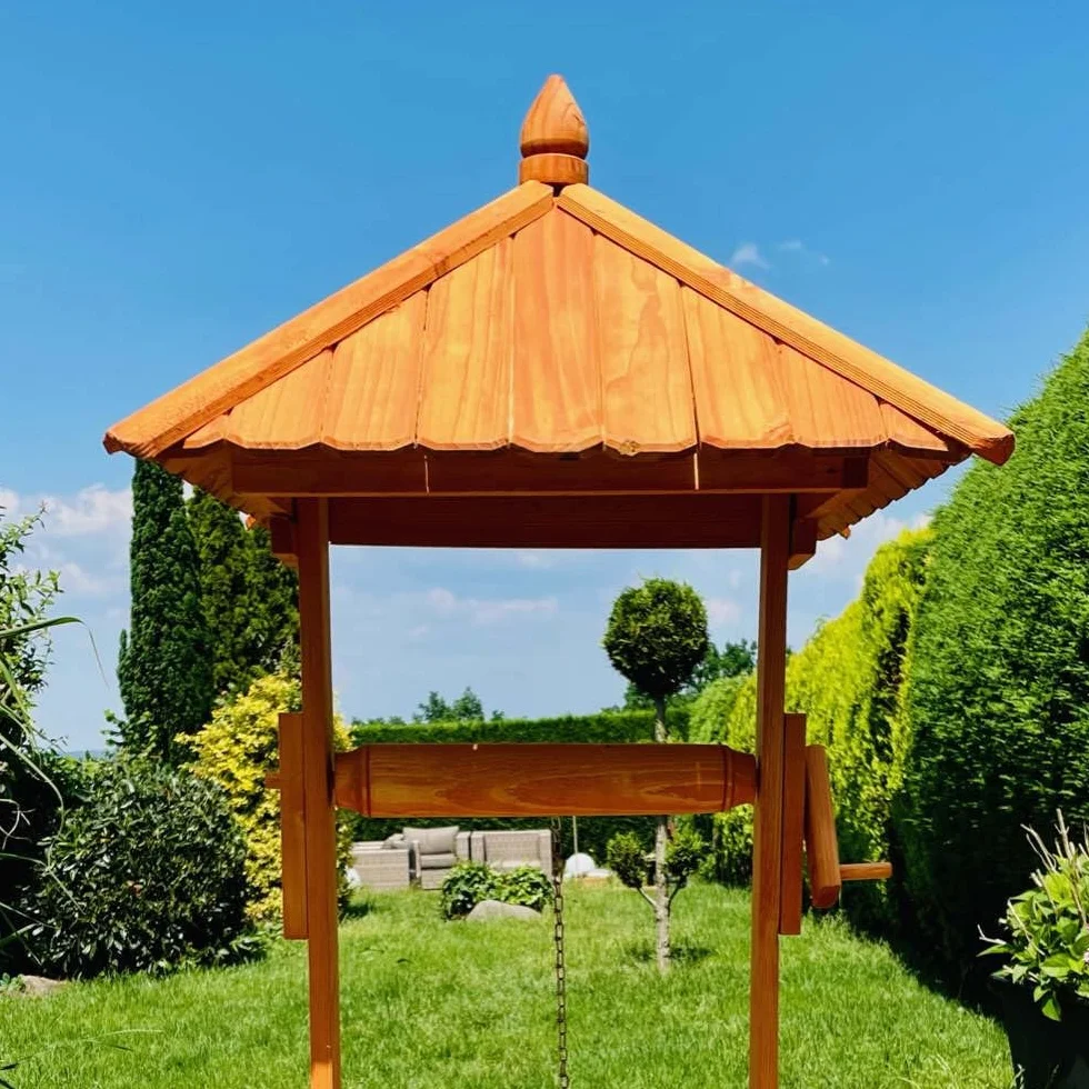 Dekoracyjna fontanna ośmiokątna z drewna, brązowa, wysokość 130 cm, fontanna ogrodowa, impregnowana