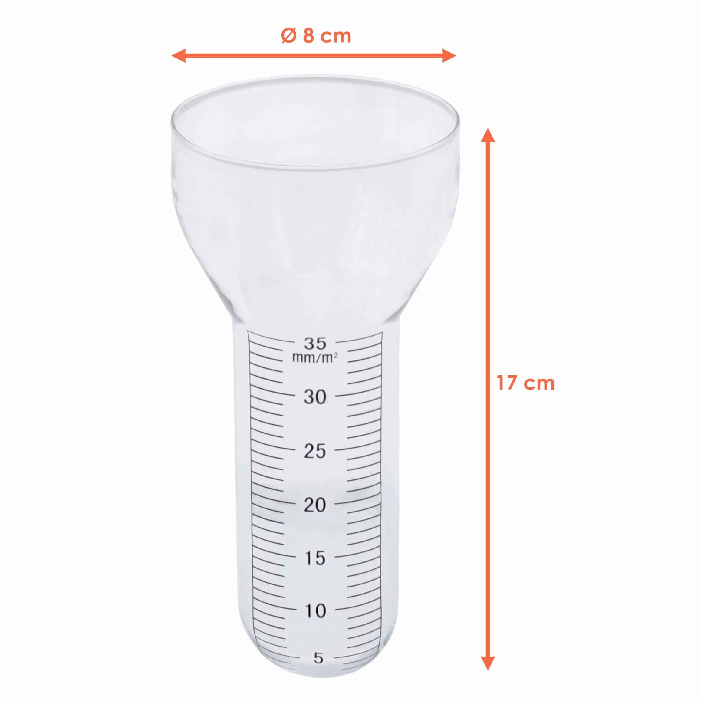 Spetebo Deszczomierz, szkło zapasowe XXL ze skalą – 17 x 8 cm – miernik opadów do stacji pogodowej – miernik ilości wody cylinder szkło pomiarowe zamiennik szklany cylinder akcesoria do stacji