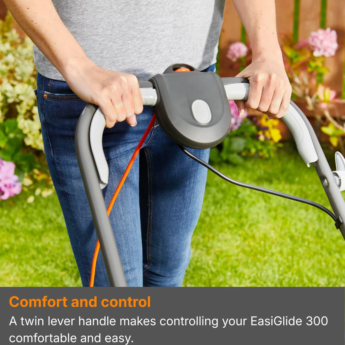 Flymo EasiGlide 360 Hover Collect kosiarka do trawy – silnik 1800 W, szerokość koszenia 36 cm, skrzynka na trawę 26 l, płasko złożona, długość kabla 10 m, pomarańczowy i szary