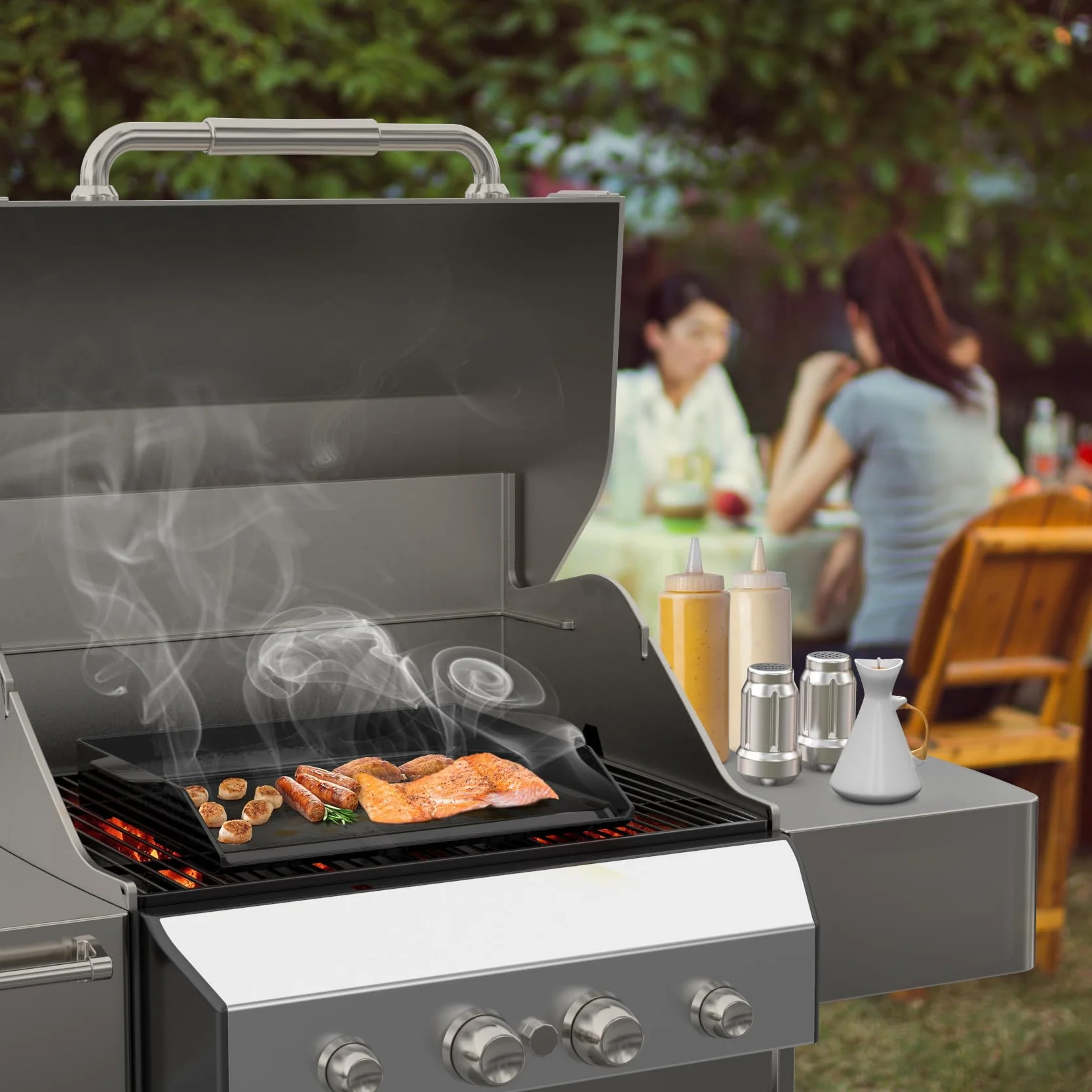 Onlyfire emaliowana płyta grillowa z powłoką nieprzywierającą i bardzo wysokimi ściankami bocznymi do wszystkich grilli gazowych i kuchenek gazowych, 47,2 x 35,5 x 5,5 cm