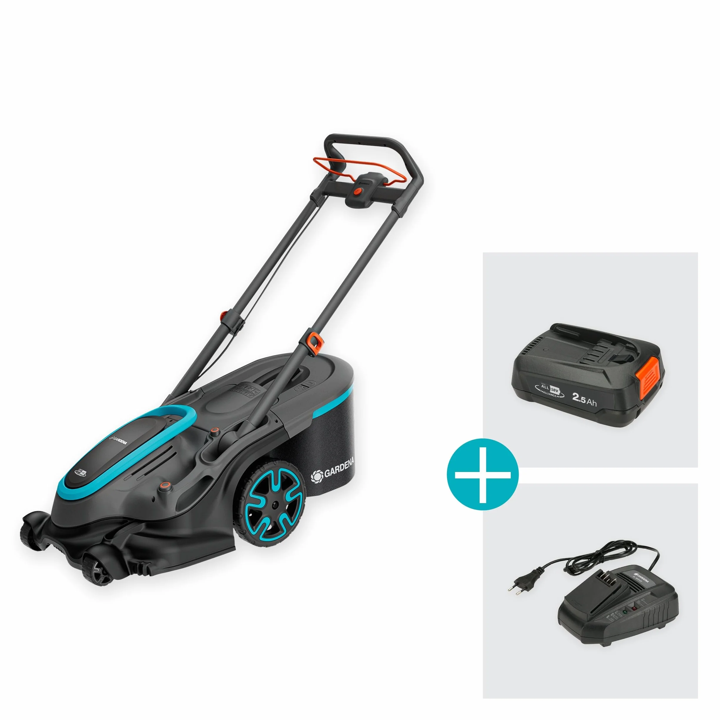Gardena Kosiarka akumulatorowa PowerMax Duo 46/36 V, szerokość koszenia 46 cm, technologia DuoBlade, w tym akumulator POWER FOR ALL, ergonomiczna konstrukcja, wydajne koszenie trawnika (14646-65)
