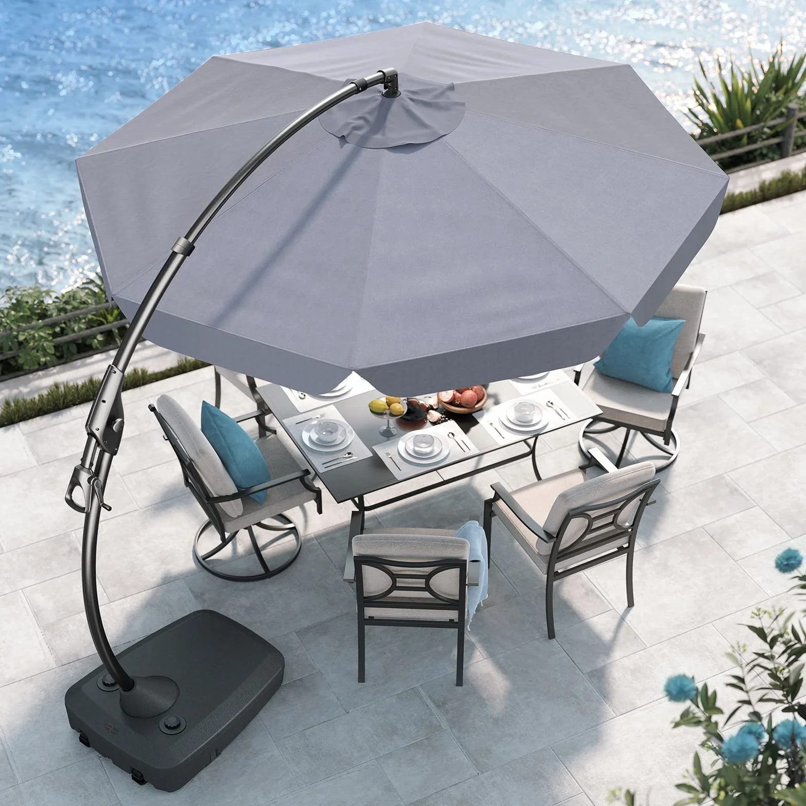 Grand patio Parasol ogrodowy aluminiowy wspornikowy z podstawą 8 żeber podnośnik korbowy
