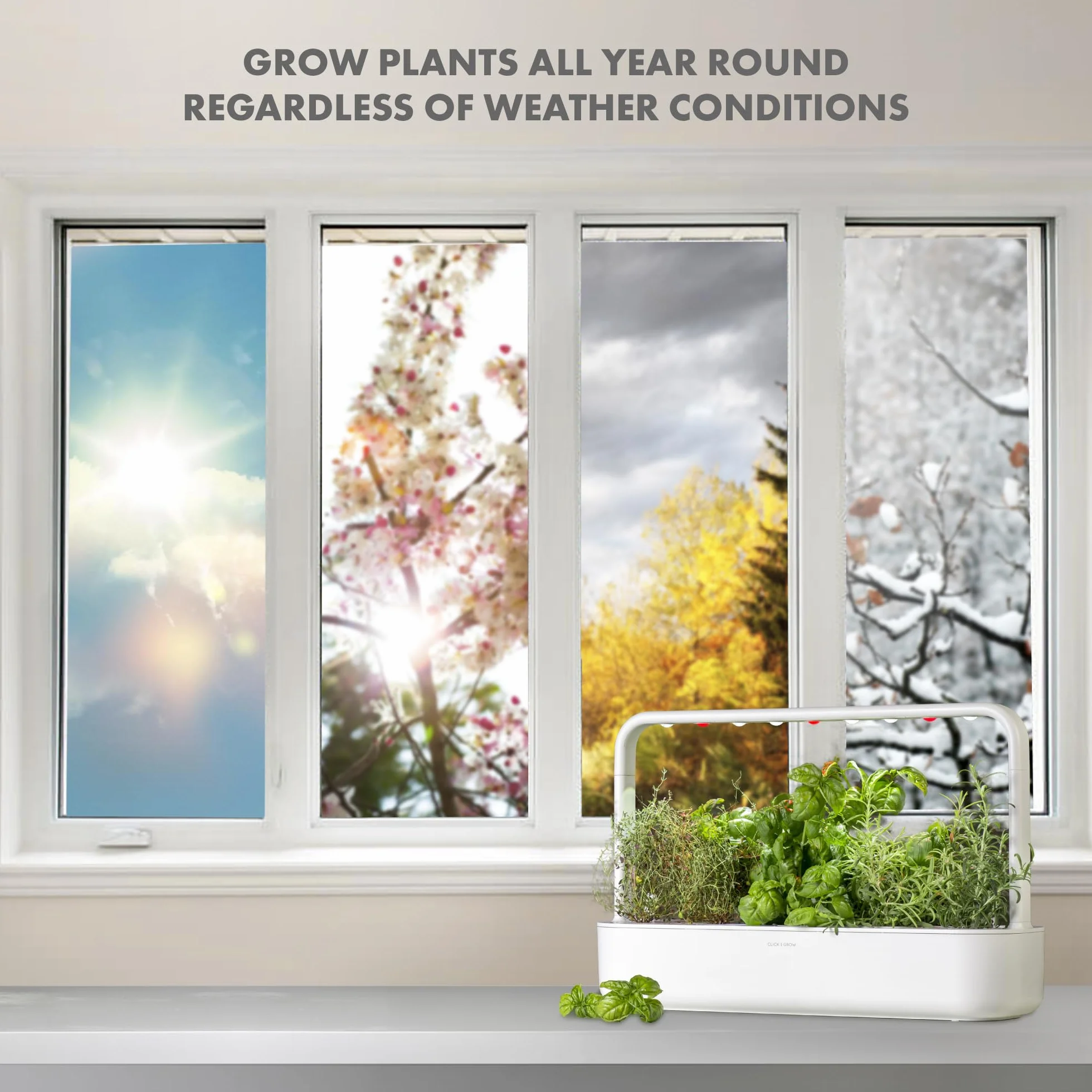 Click and Grow wewnętrzny ogród, prostszy niż hydroponiczny system uprawy, Smart Garden z diodami LED, ogród ziołowy, szklarnia wewnętrzna z 9 kapsułami (biała)