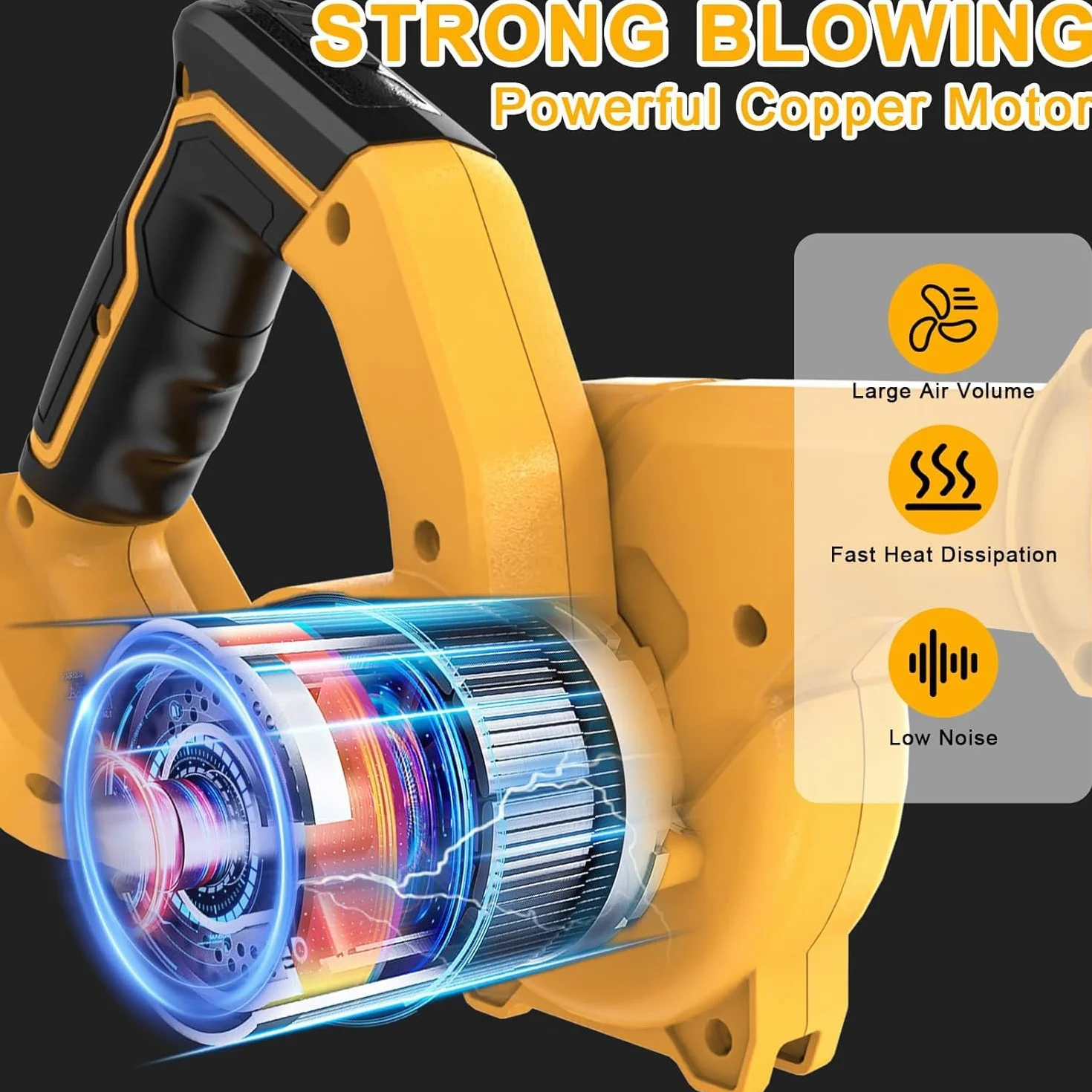 Powarobor Dmuchawa do liści na baterie Dewalt 18 V, kompaktowa dmuchawa elektryczna, nadaje się do pielęgnacji trawnika ogrodowego, usuwania kurzu, czyszczenia liści dróg