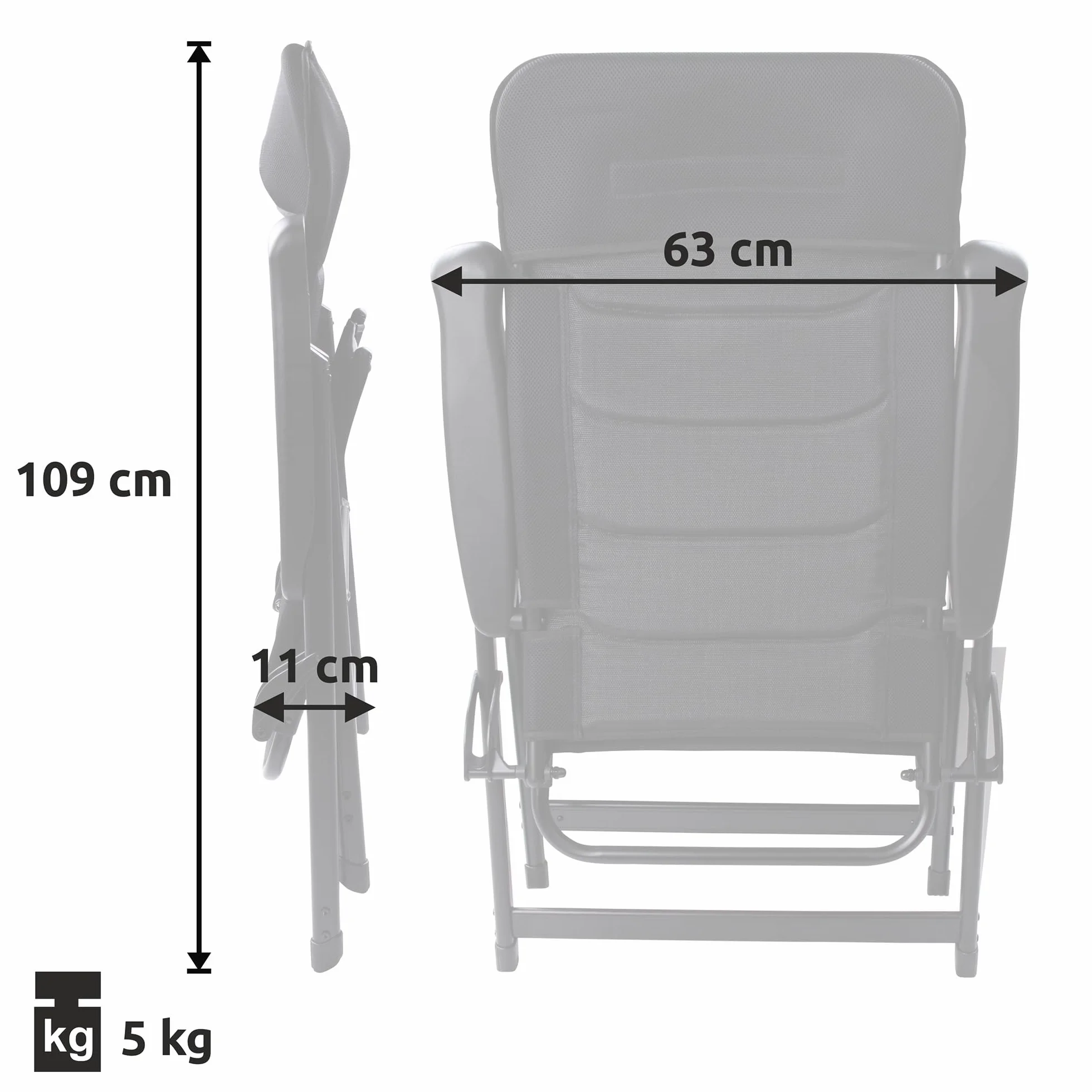 GEAR Sovana Krzesło ogrodowe 3D z wysokim oparciem, składane XXL z szybkoschnącą tapicerką i pokrowcem z siatki 3D, regulowane oparcie 6 pozycji