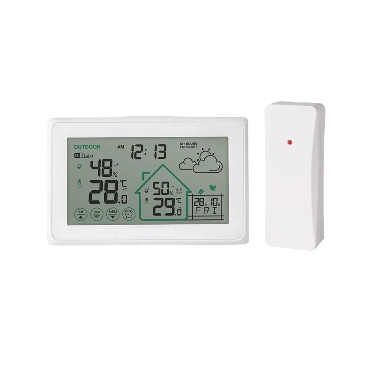 Bezprzewodowa stacja pogodowa dotykowy LCD cyfrowy zegar ścienny DCF In/Outdoor termometr higrometr Trend Comfort Forecast Sensor