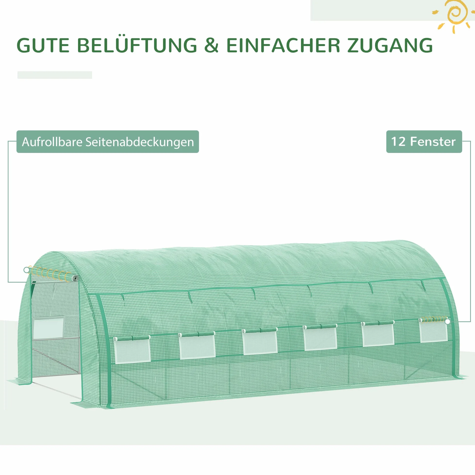 Outsunny szklarnia foliowa tunel 6x3x2 m ochrona UV stalowa rura zielona