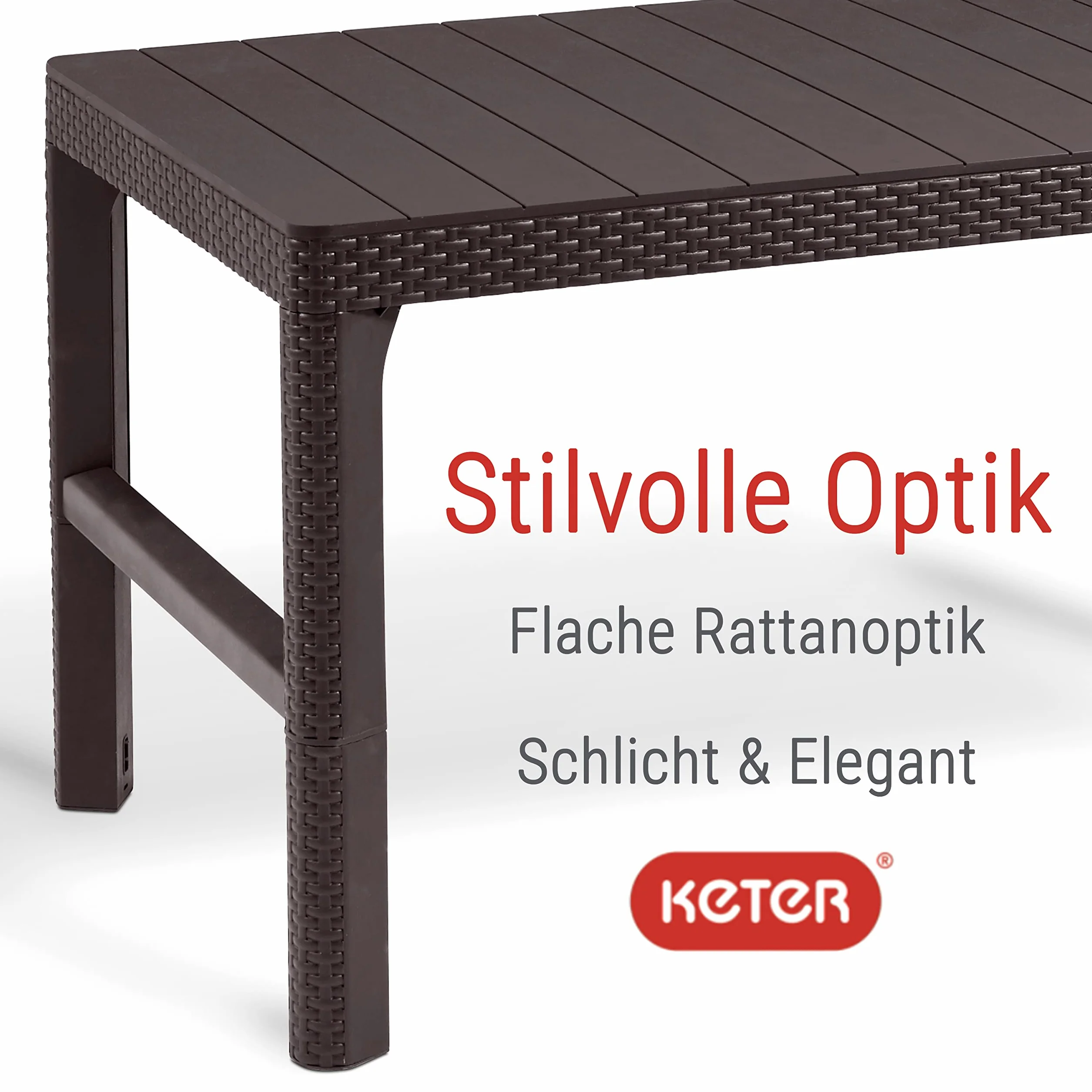Keter - stylowy stół ogrodowy 2 w 1, odporny na warunki atmosferyczne, w kolorze brązowym, 116 x 71 cm, z regulacją wysokości, wytrzymały stół balkonowy, trwały i łatwy w pielęgnacji