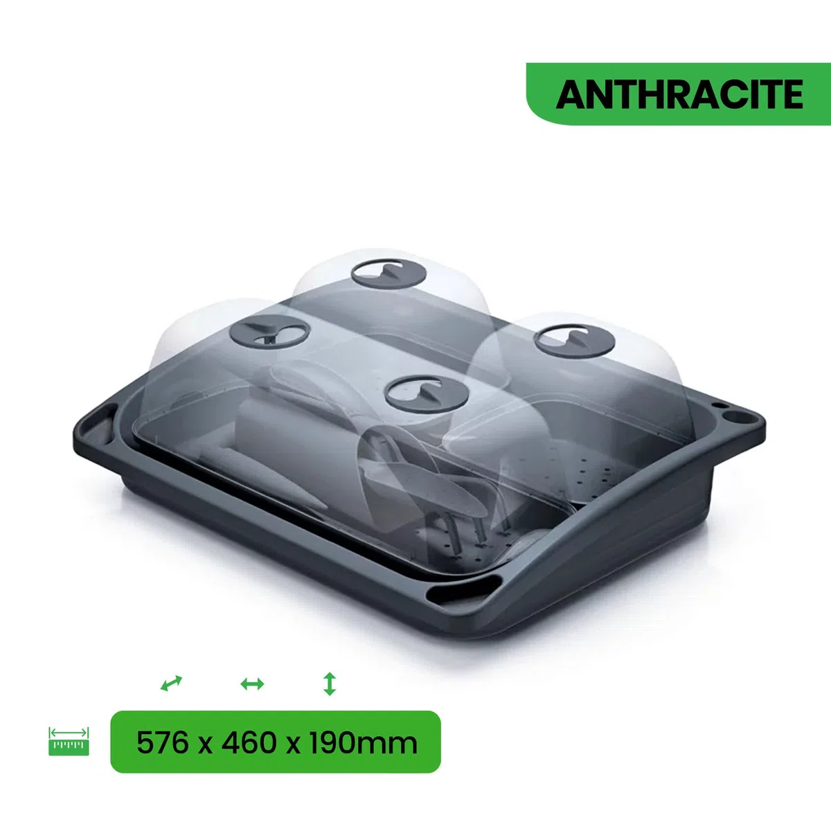 Prosperplast Mini szklarnia pokojowa, zestaw 14 w 1, z tworzywa sztucznego, odporna na działanie promieni UV, antracyt, przezroczysta, 57,6 x 46 x 19 cm (szer. x dł. x wys.)