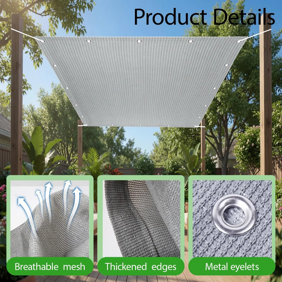 Żagiel Przeciwsłoneczny HDPE Prostokątny 205 x 565 cm Oddychający HDPE Oddychający Oczka Ze Stali Nierdzewnej Dla Patio, Dziedzińca I Basenu, Szary