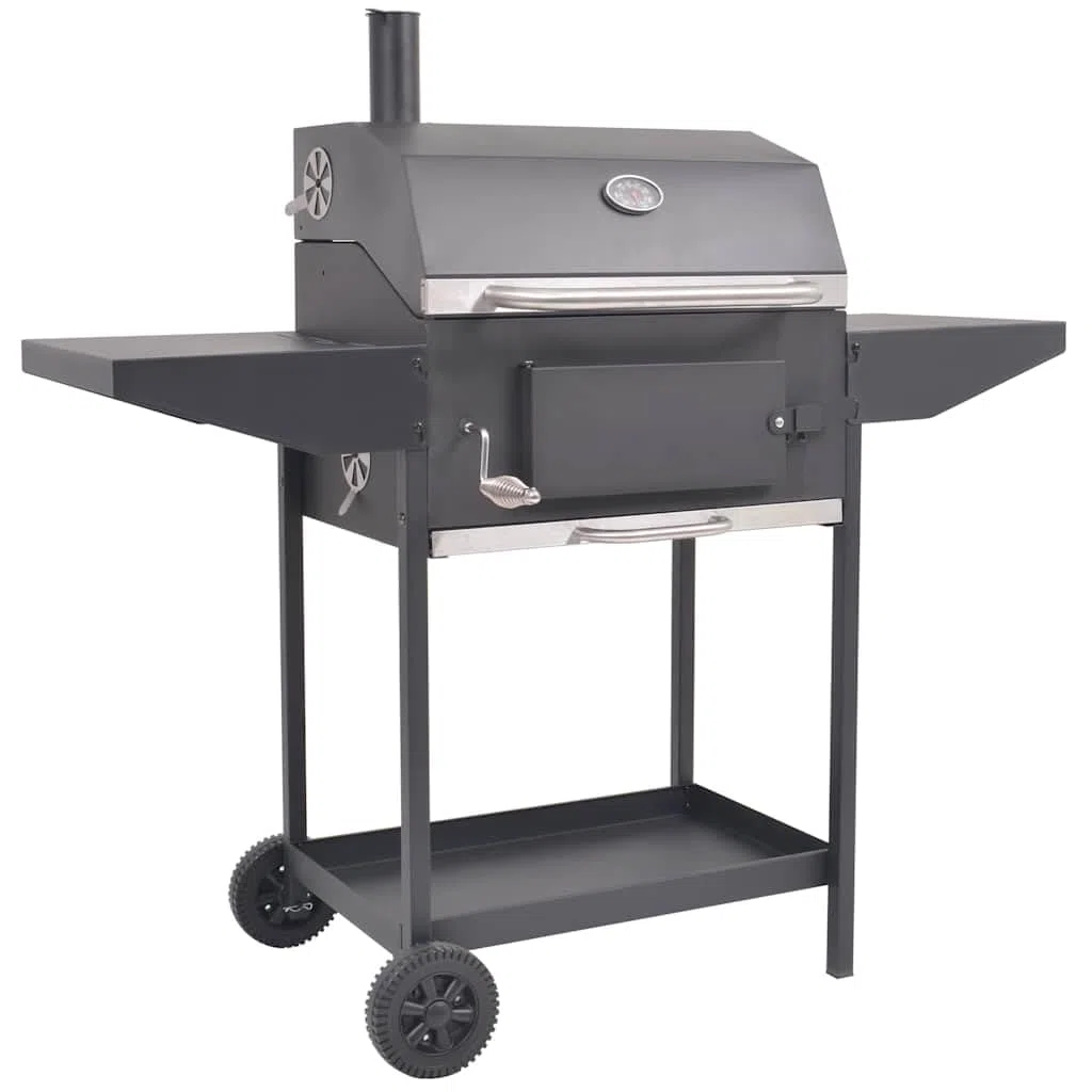vidaXL Grill węglowy z wędzarnią i dolną półką, czarny