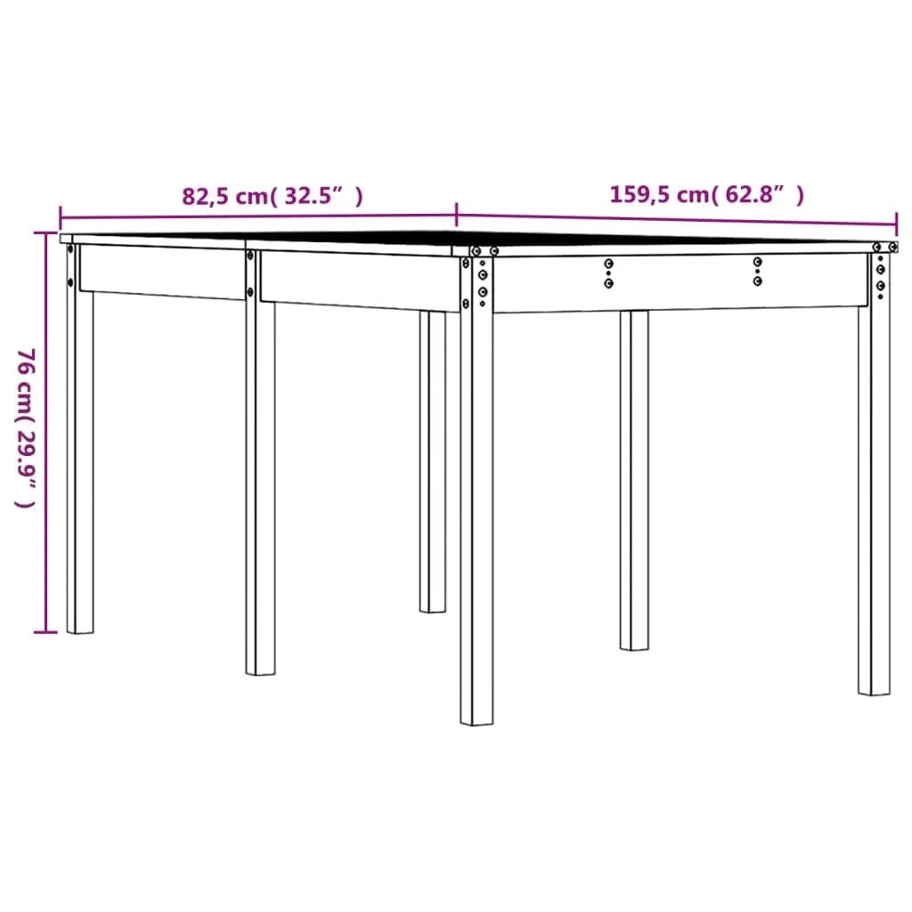 Stół ogrodowy biały 159,5 x 82,5 x 76 cm lite drewno sosnowe | Wytrzymały blat stołu, stabilna rama drewniana, na taras i balkon, instrukcja montażu w zestawie