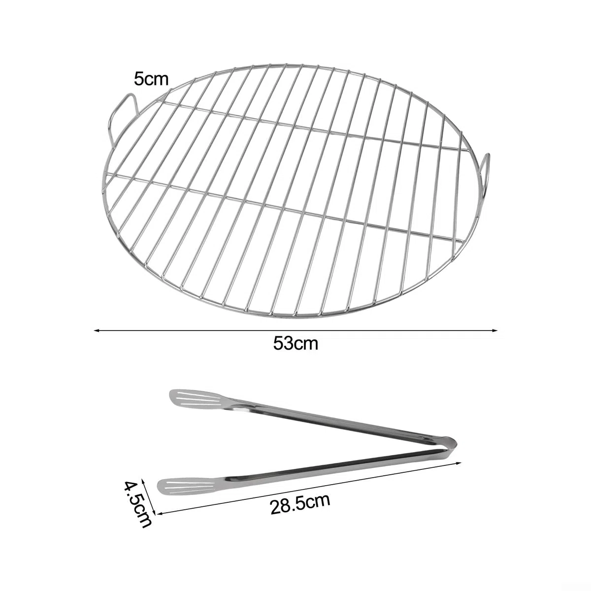 Okrągły ruszt do grillowania ze stali nierdzewnej z uchwytem, średnica 57 cm, pasuje do grilla 45 cm, 53 cm, 55 cm, idealny dla entuzjastów gotowania na świeżym powietrzu i grillowania