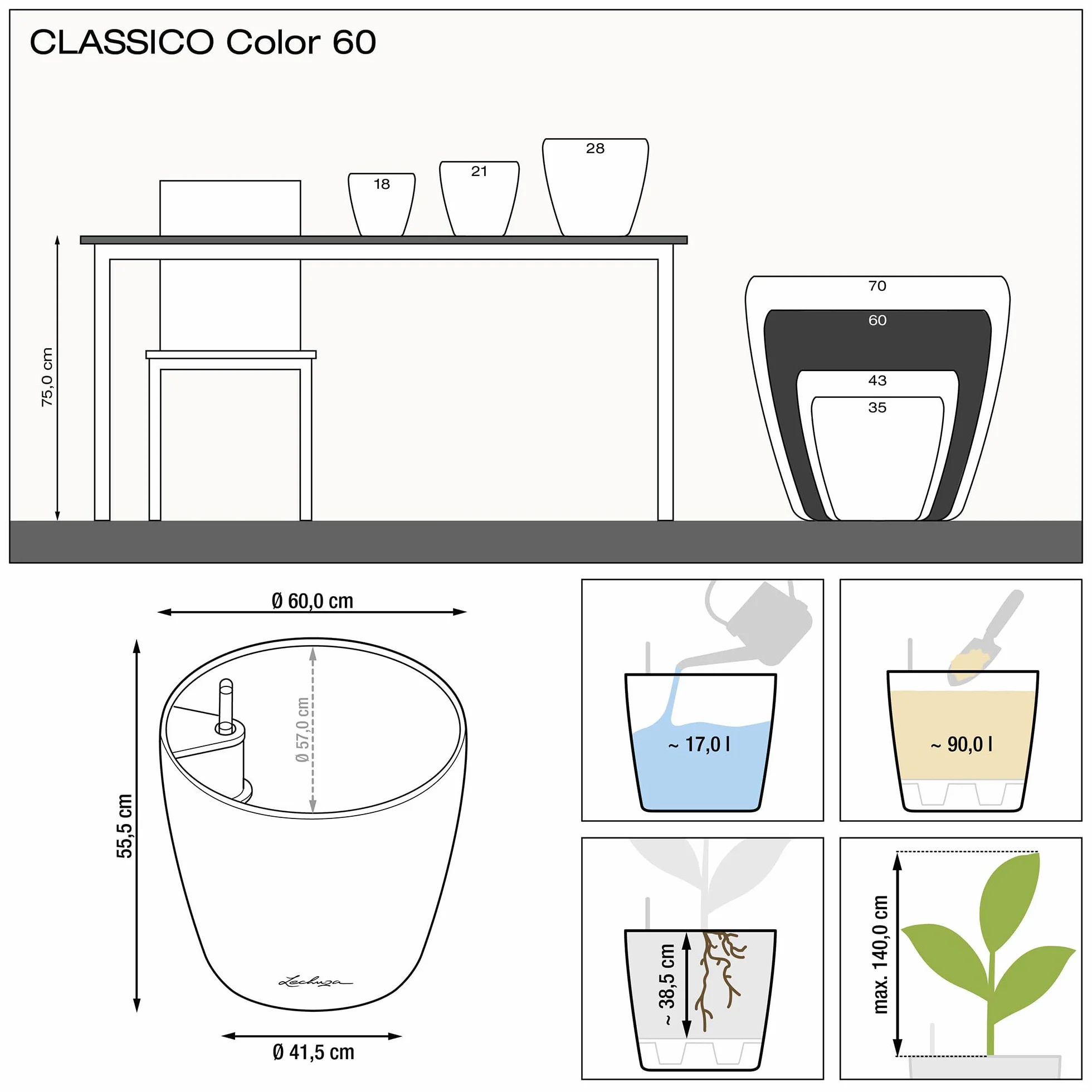 Lechuza Classico Donica 90 l Łupkowy Szary