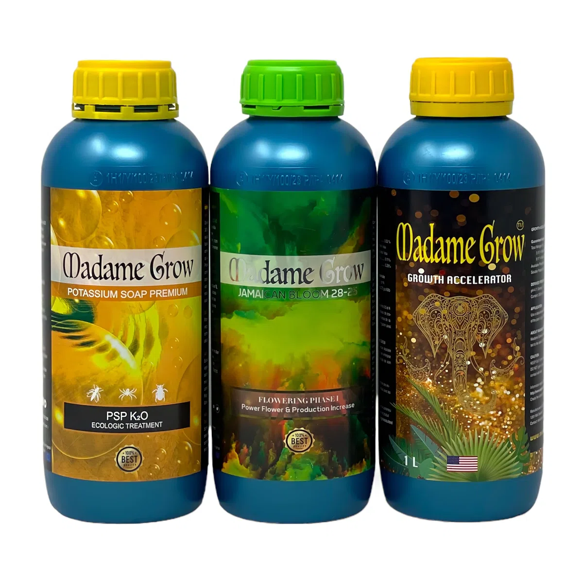 MADAME GROW - Nawozy organiczne – korzenie i wzrost – kwiat PK i mydło potasowe – zestaw Laurina (3 x 1 l)