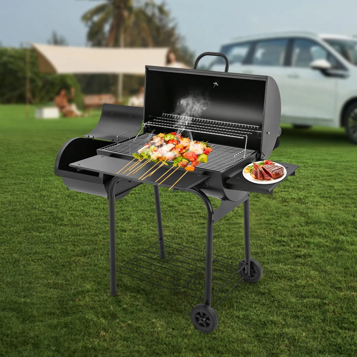 Przenośny grill na węgiel drzewny, składany grill kempingowy do ogrodu, na piknik, plażę, czarny