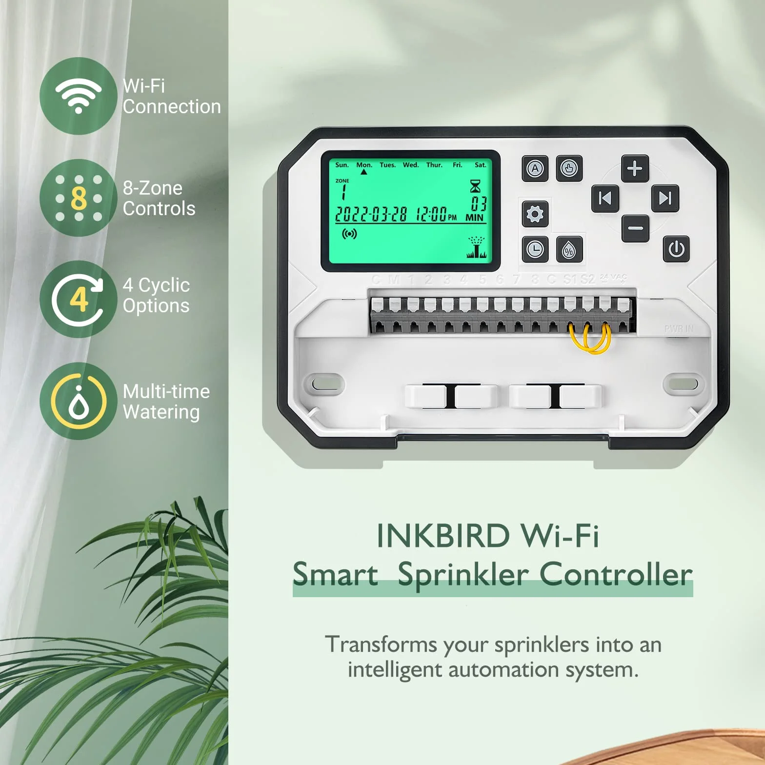 Inkbird IIC-800-WIFI 8-strefowy komputer nawadniający, system nawadniania, sezonowe dostosowanie, z osłoną odporną na warunki atmosferyczne, omijanie deszczu