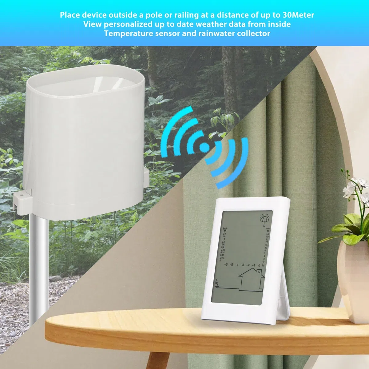 Cyfrowy Deszczomierz Z Wewnętrznym Termometrem Zewnętrznym, Bezprzewodową Stacją Pogodową 3 W 1 Elektroniczny Deszczomierz Z Kolektorem Deszczowym Wyświetlanie Temperatury Wilgotność Tempo Opadów Akum