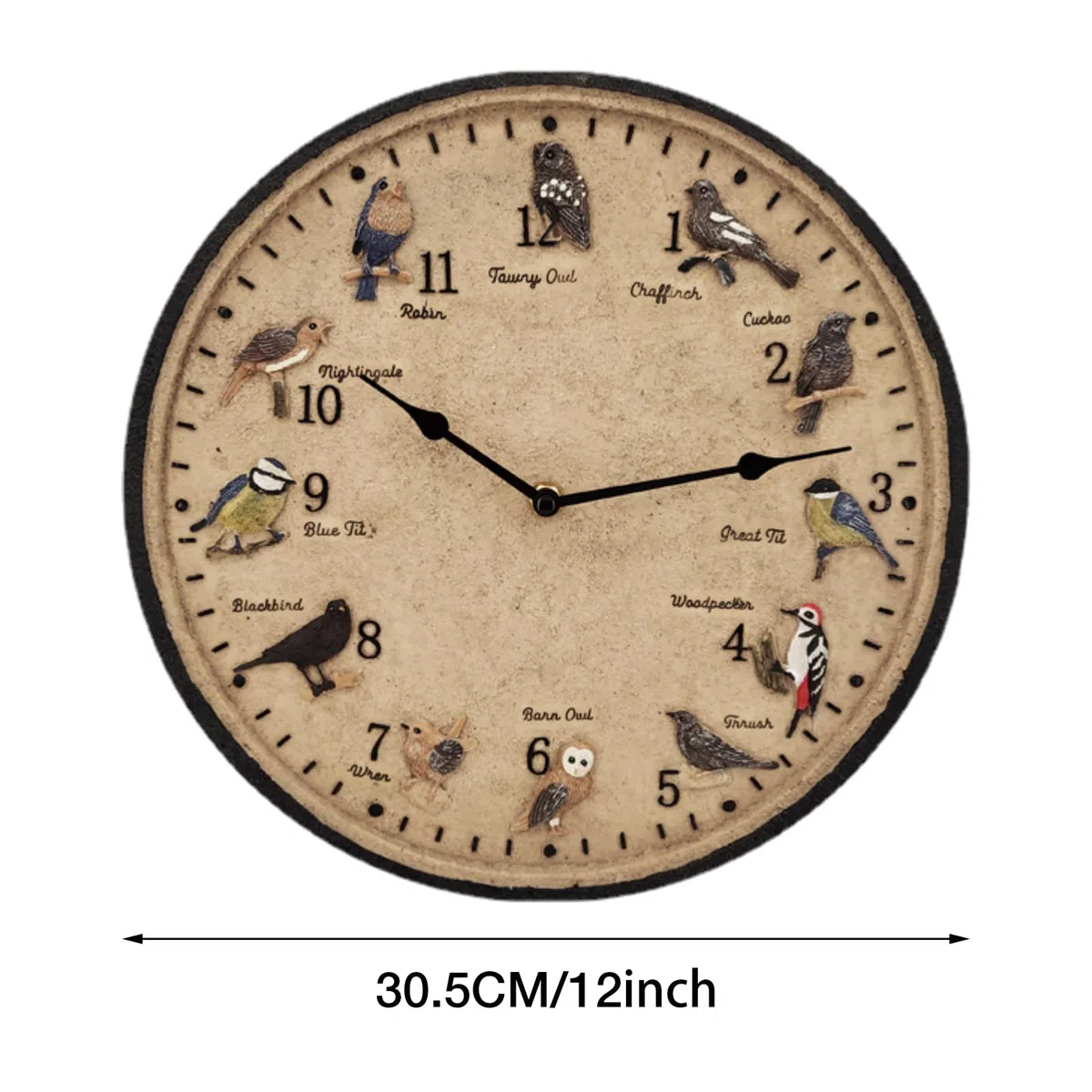 Wodoszczelny zegar, dekoracyjny, okr?g?y z termometrem, 30,5 cm | zasilany bateriami, odporny dzia?anie promieni s?onecznych, styl retro, do muru ogrodowego, ogrodzenia, szopy