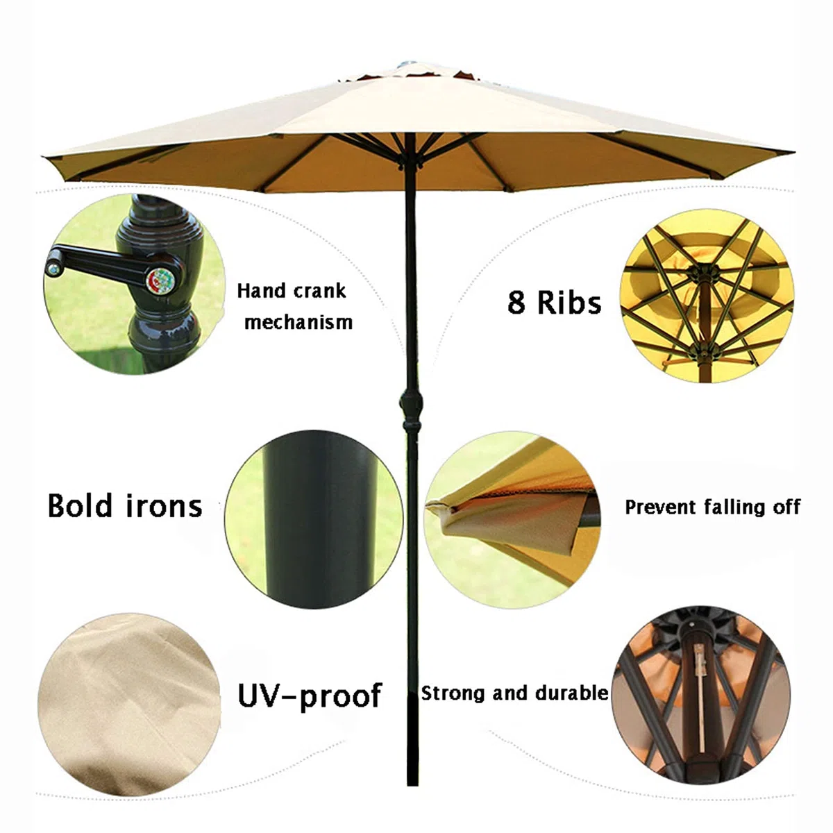 Parasol ogrodowy, duży parasol, parasol ogrodowy, żelazny słup, używany na zewnątrz, w ogrodzie, na balkonie itp., 2,7 m