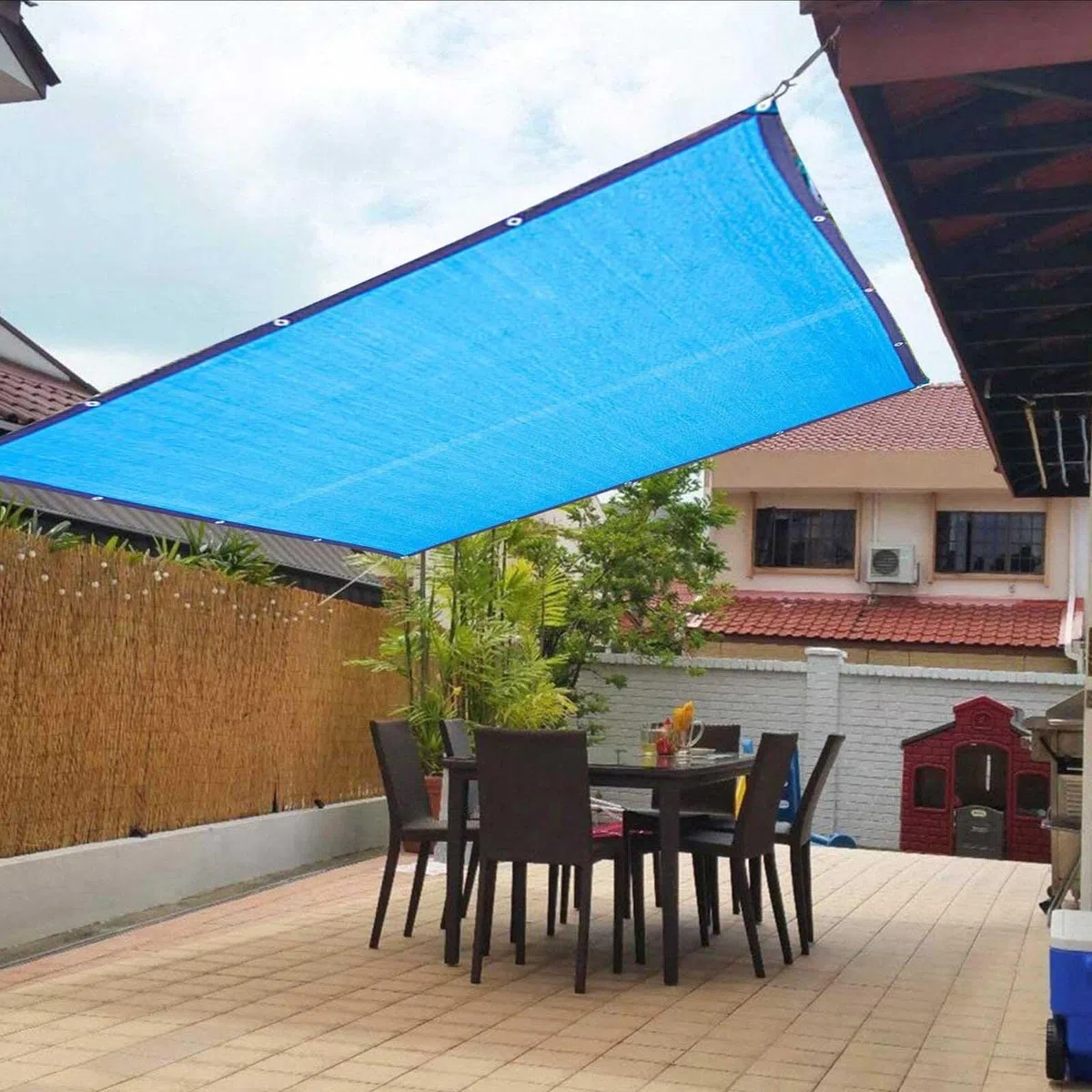 Zewnętrzny żagiel przeciwsłoneczny z przelotkami, 3 x 4 m, 3 x 5 m, 4 x 5 m i 2 x 8 m, zadaszenie z siatki do ogrodu, na patio, szklarnię i kurnik, ochrona przed promieniowaniem UV i siatka