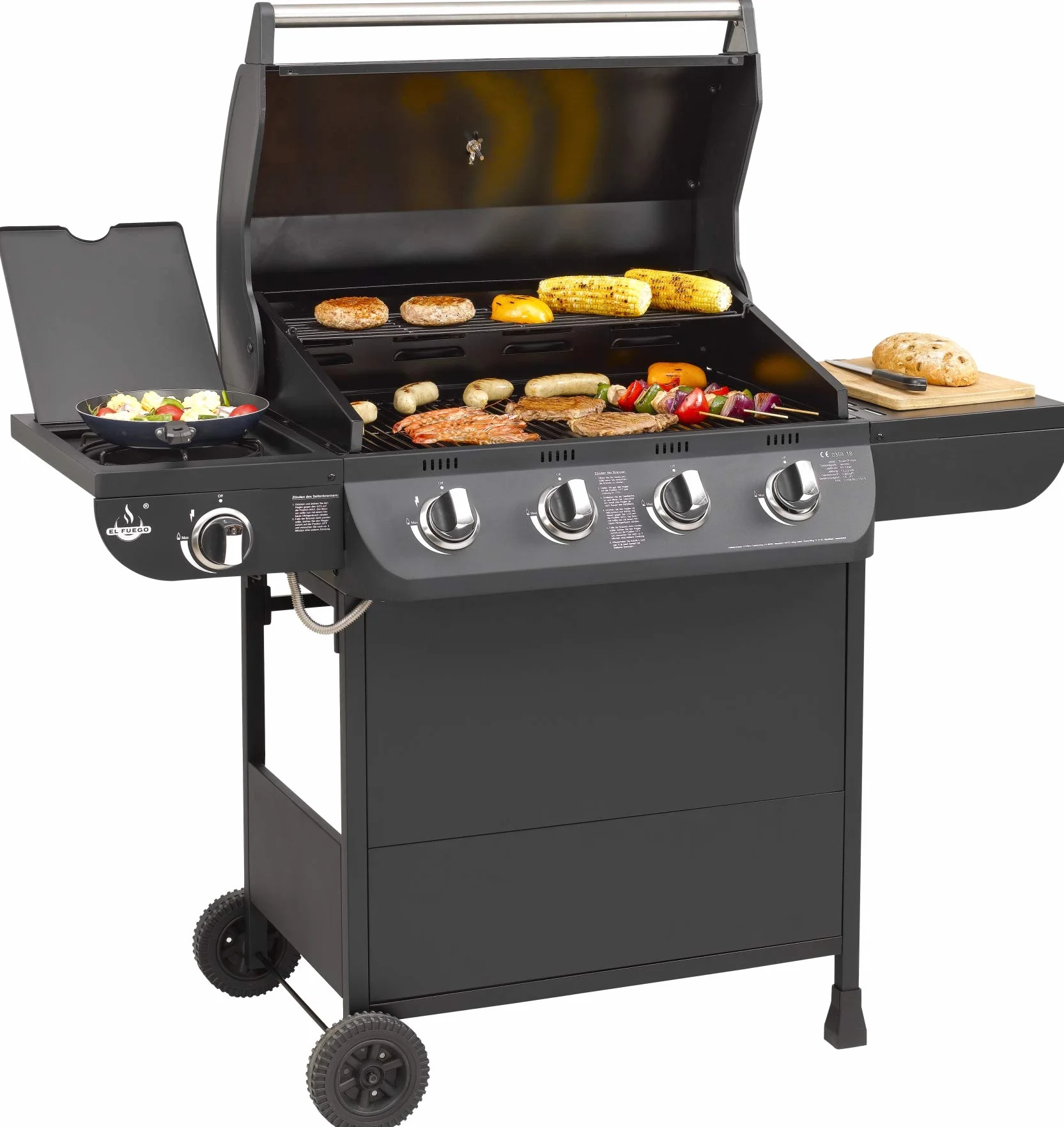 Grill gazowy "COLUMBUS" 4 + 1 palnik firmy El Fuego® BBQ BBQ grill na kółkach, grill gazowy Barbecue AY 563