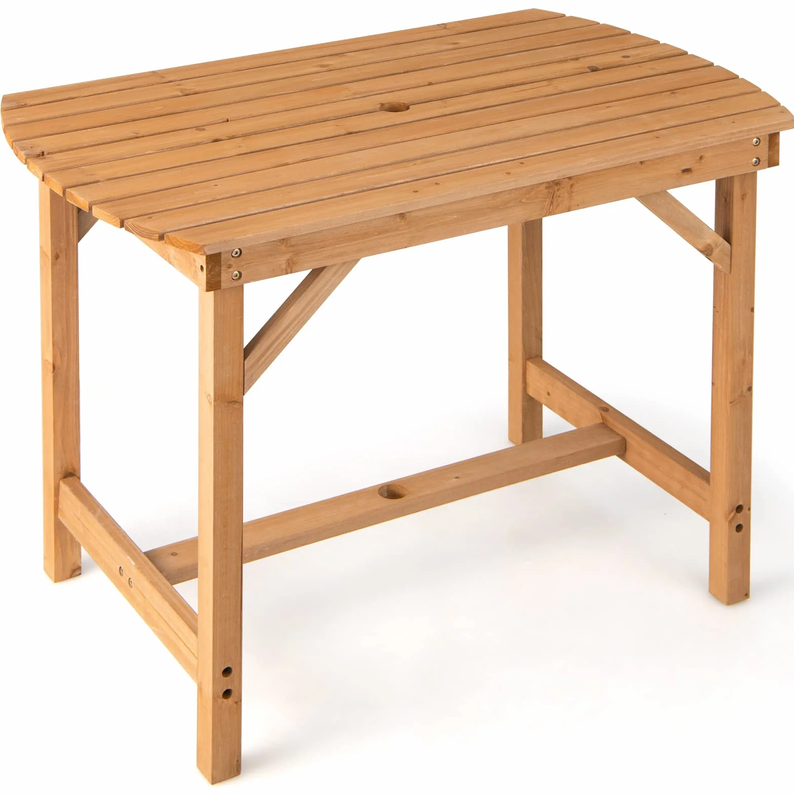 COSTWAY Stół ogrodowy z otworem na parasol 100 x 60 cm lite drewno prostokątny