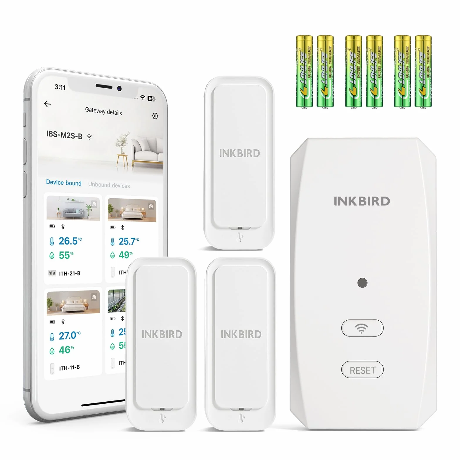 INKBIRD ITH-11-B czujnik temperatury Bluetooth, czujnik wilgotności z bramką WiFi IBS-M2S-B, czujnik temperatury, wilgotności, idealny do użytku wewnątrz i na zewnątrz