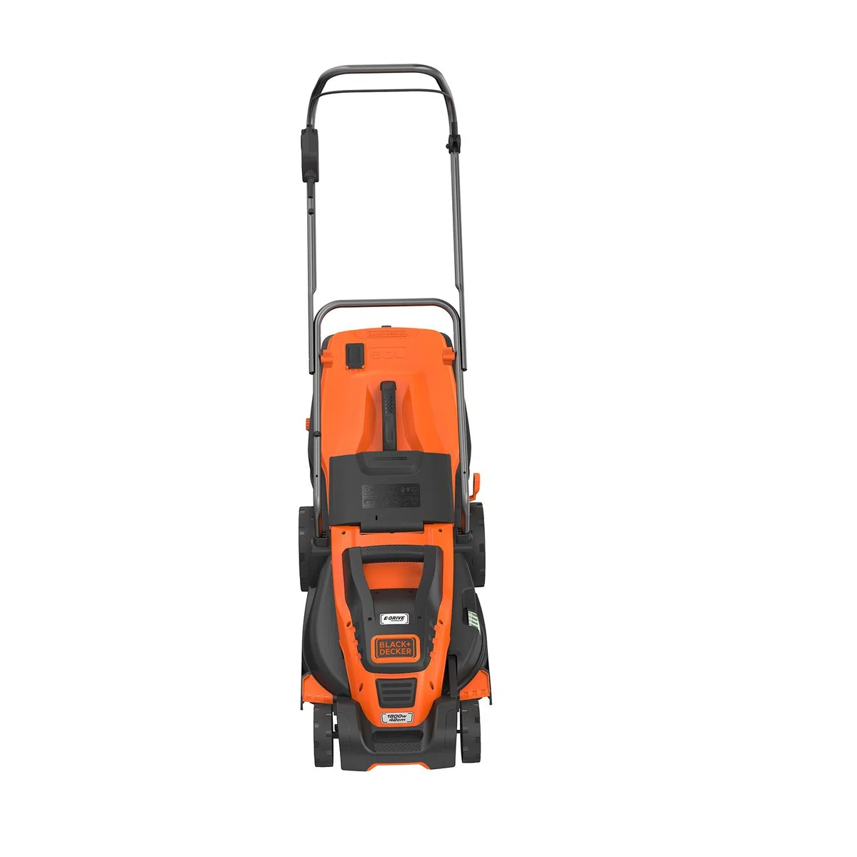 Black+Decker 1800 W Edge-Max EMAX42 elektryczna kosiarka do trawy, szerokość cięcia 42 cm, technologia E-Drive i funkcja Compact & Go, czarno-pomarańczowa