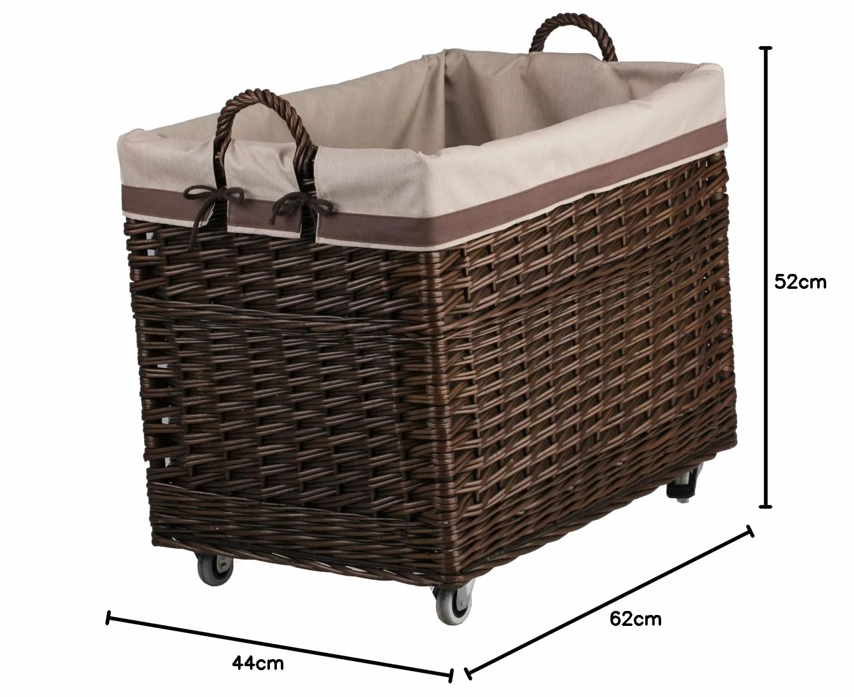 e-wicker24 Kosz kominkowy, kosz na kółkach z materiałowym obszyciem, skrzynia do przechowywania