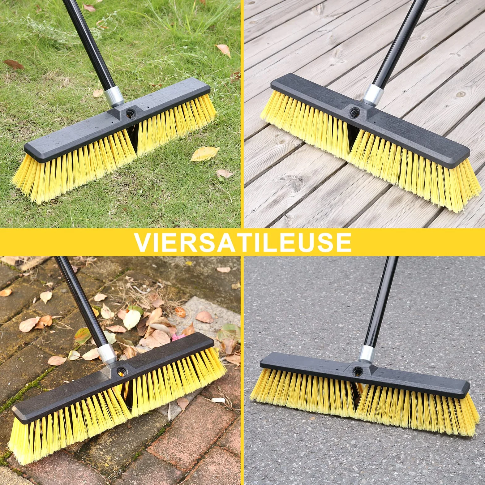 Miotła pchana na zewnątrz 45 cm – wytrzymała miotła z długim uchwytem 160 cm do podjazdu tarasu, garażu, podwórka, patio, czyszczenia podłóg betonowych