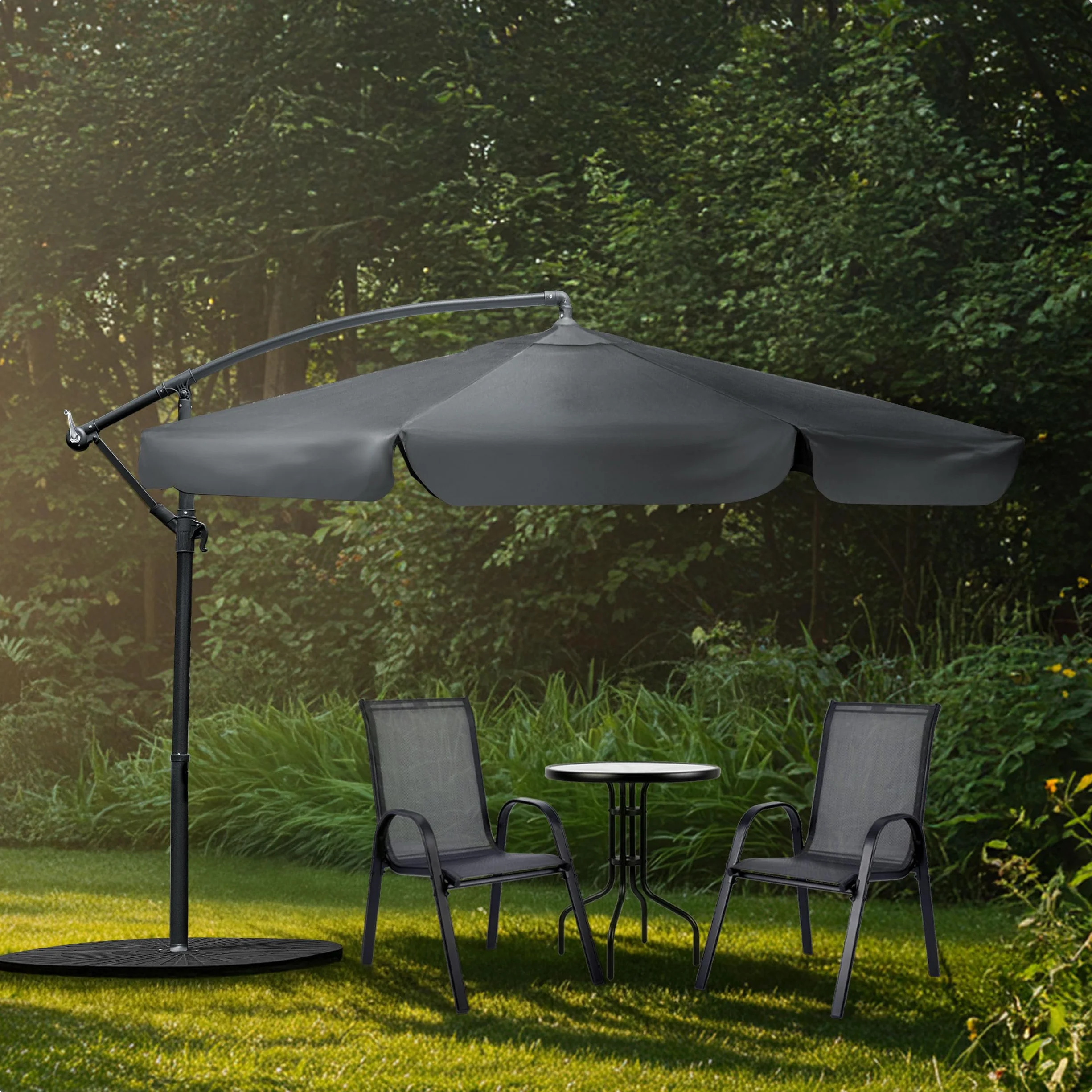 Parasol Ogrodowy Przeciwsłoneczny Wodoodporny Składany Z Wysięgnikiem Pokrowcem 6 Segmentów Ø 350 cm Szary