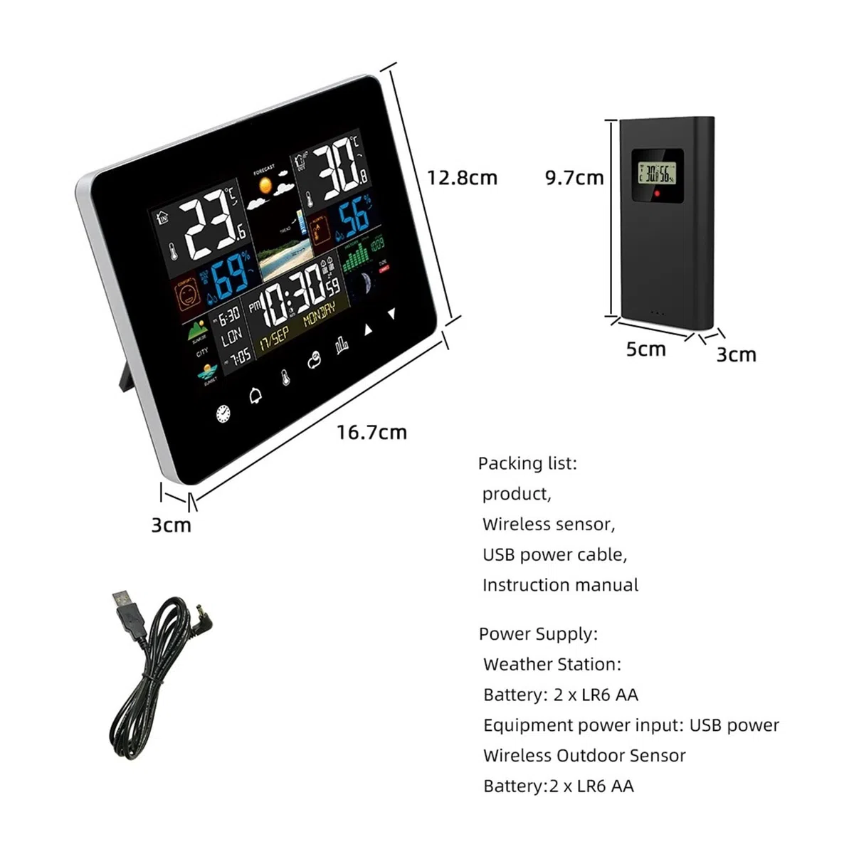 Stacja Pogodowa Budzik Termometr Higrometr Obsługa Ekranu Dotykowego Z Bezprzewodowym Czujnikiem Zewnętrznym Dokładny Monitor
