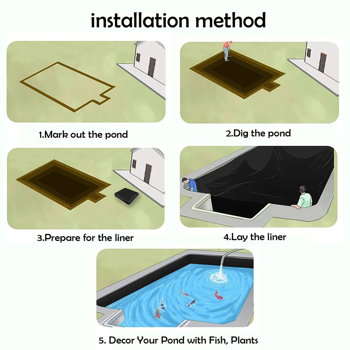 Duży rozmiar czarny 10 x 20 m wodoodporna i HDPE wkładka do stawu rybnego, elastyczna i składana osłona stawu, 4 x 5 m wkładka do stawu EPDM, do ochrony i konserwacji stawu
