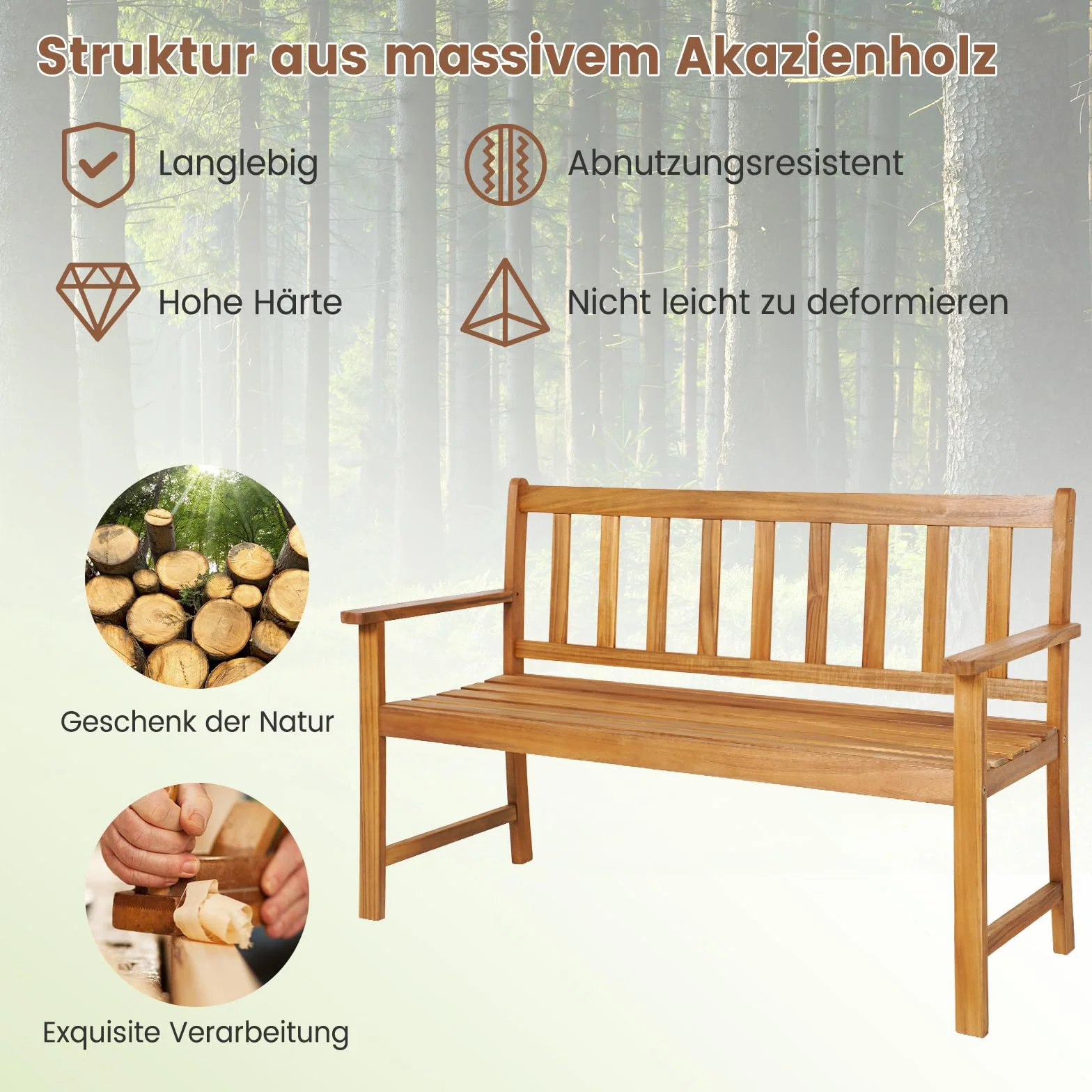 COSTWAY Ławka ogrodowa z drewna akacjowego, 360 kg, 2-osobowa