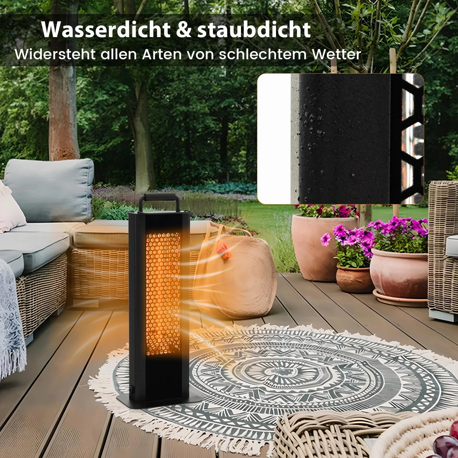 COSTWAY Ogrzewacz stojący 1200 W, dwustronny, przenośny grzejnik elektryczny, na taras, wodoszczelność IP65, z zabezpieczeniem przed przewróceniem i przegrzaniem, na podwórko, balkon